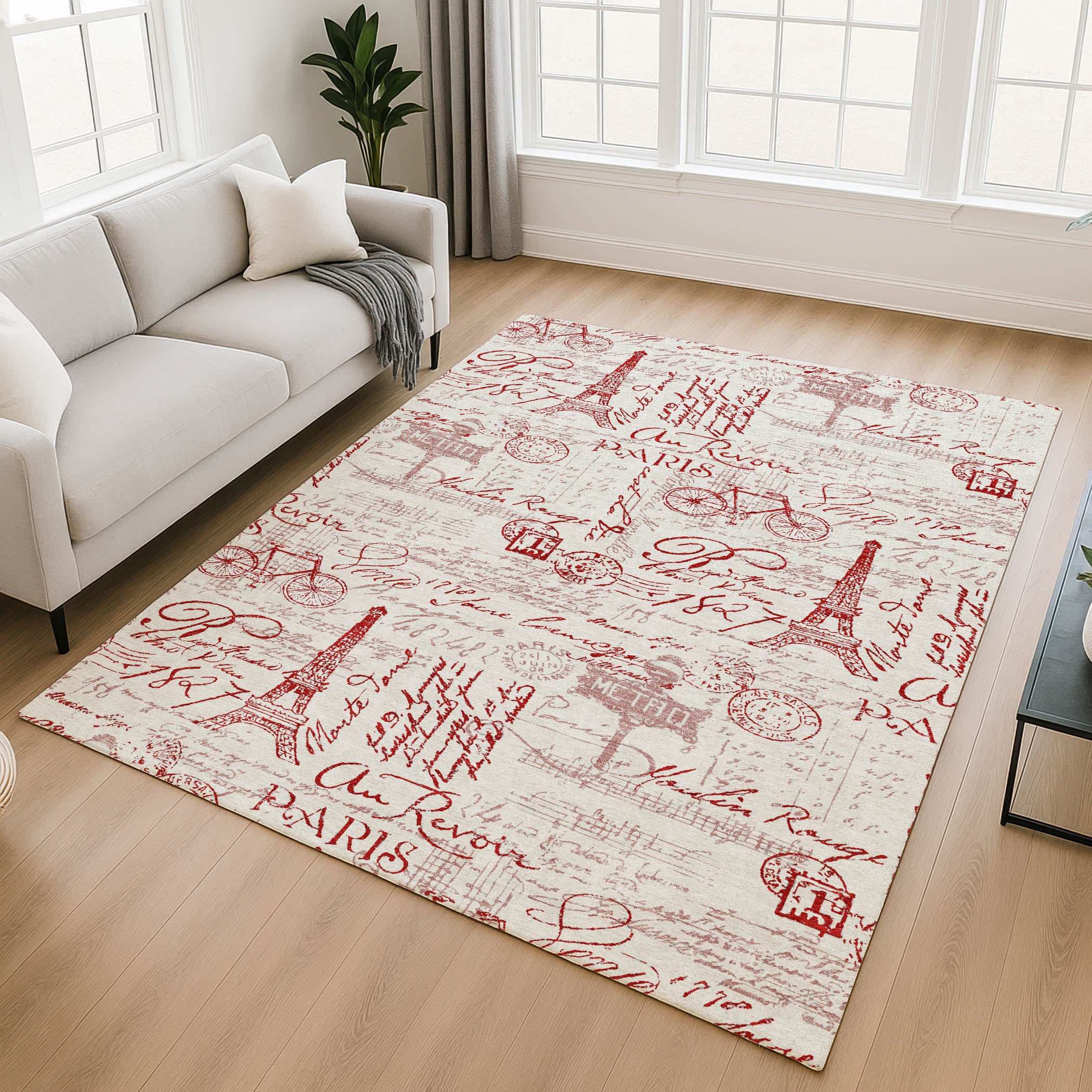 Seville Machine Washable Transitional Red Rug 2'6" x 3'10" #shape_Rectangle