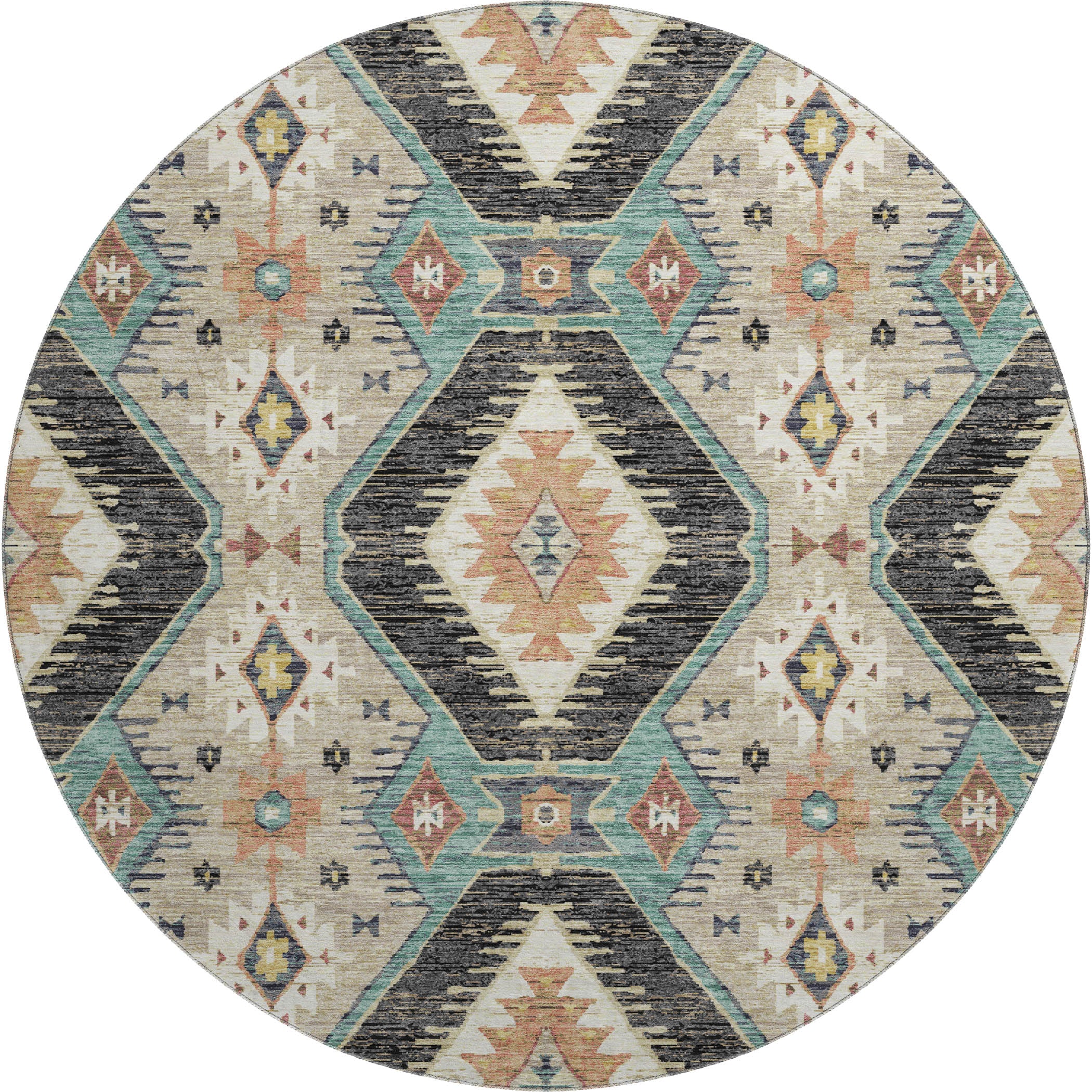 Oaxaca Machine Washable Transitional Black Rug 8' x 8' #shape_Round