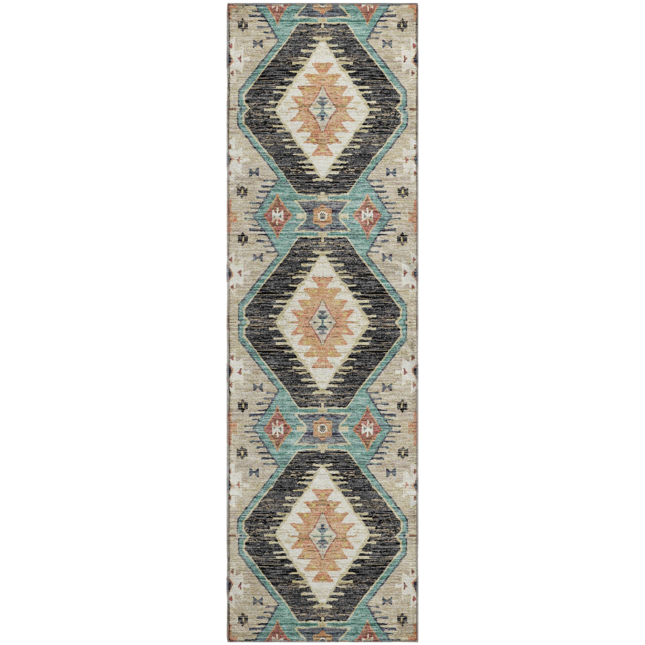 Oaxaca Machine Washable Transitional Black Rug 2'3" x 7'6" #shape_Runner
