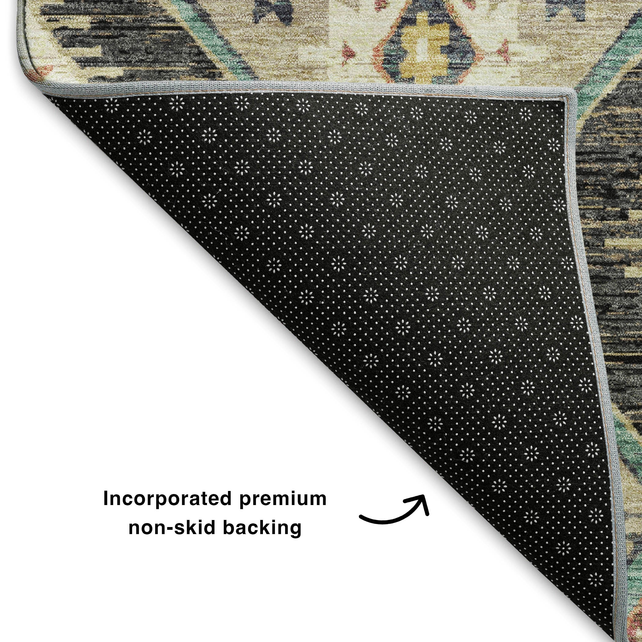 Oaxaca Machine Washable Transitional Black Rug 1'8" x 2'6" #shape_Rectangle
