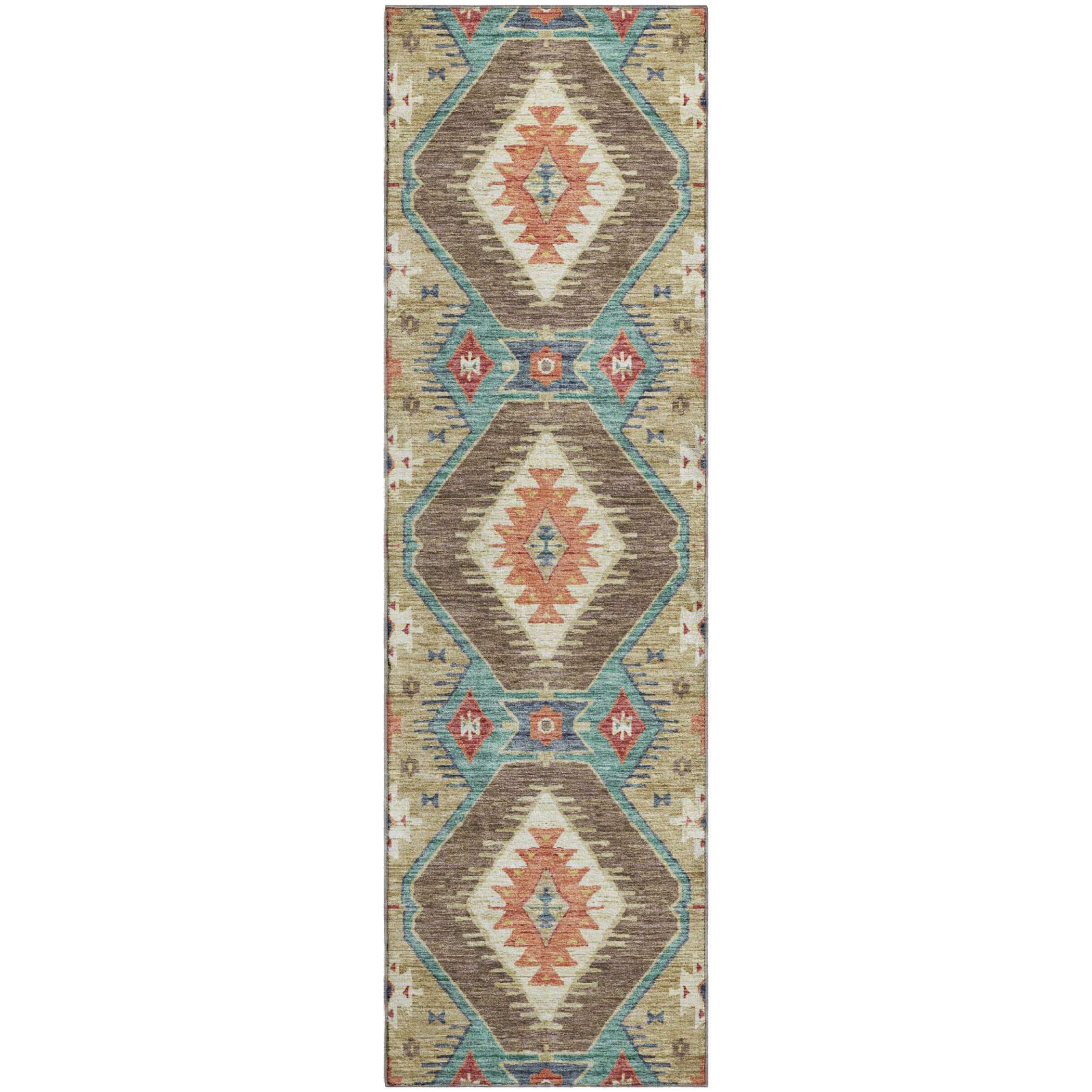 Oaxaca Machine Washable Transitional Khaki Brown Rug 2'3" x 7'6" #shape_Runner