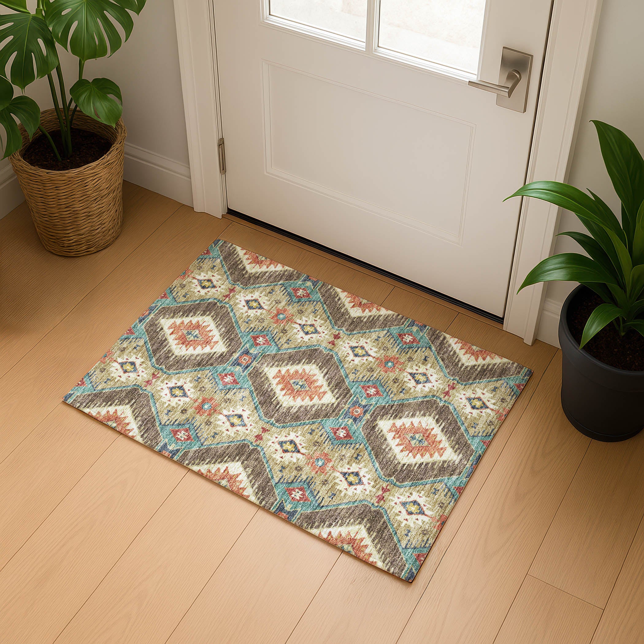 Oaxaca Machine Washable Transitional Khaki Brown Rug 1'8" x 2'6" #shape_Rectangle