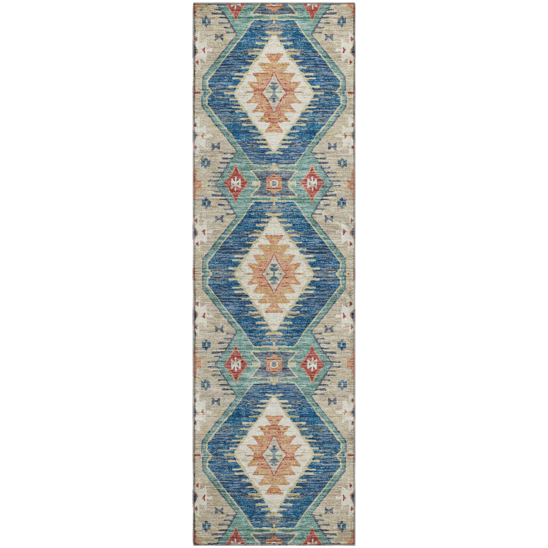 Oaxaca Machine Washable Transitional Navy Blue Rug 2'3" x 7'6" #shape_Runner