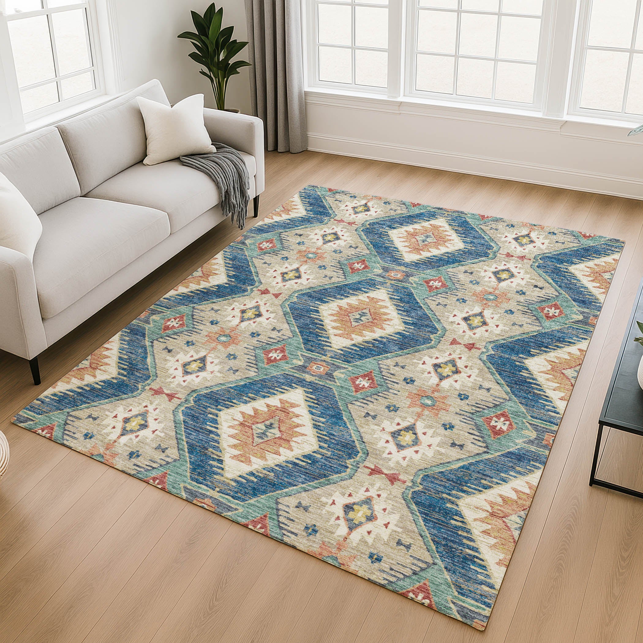 Oaxaca Machine Washable Transitional Navy Blue Rug 2'6" x 3'10" #shape_Rectangle