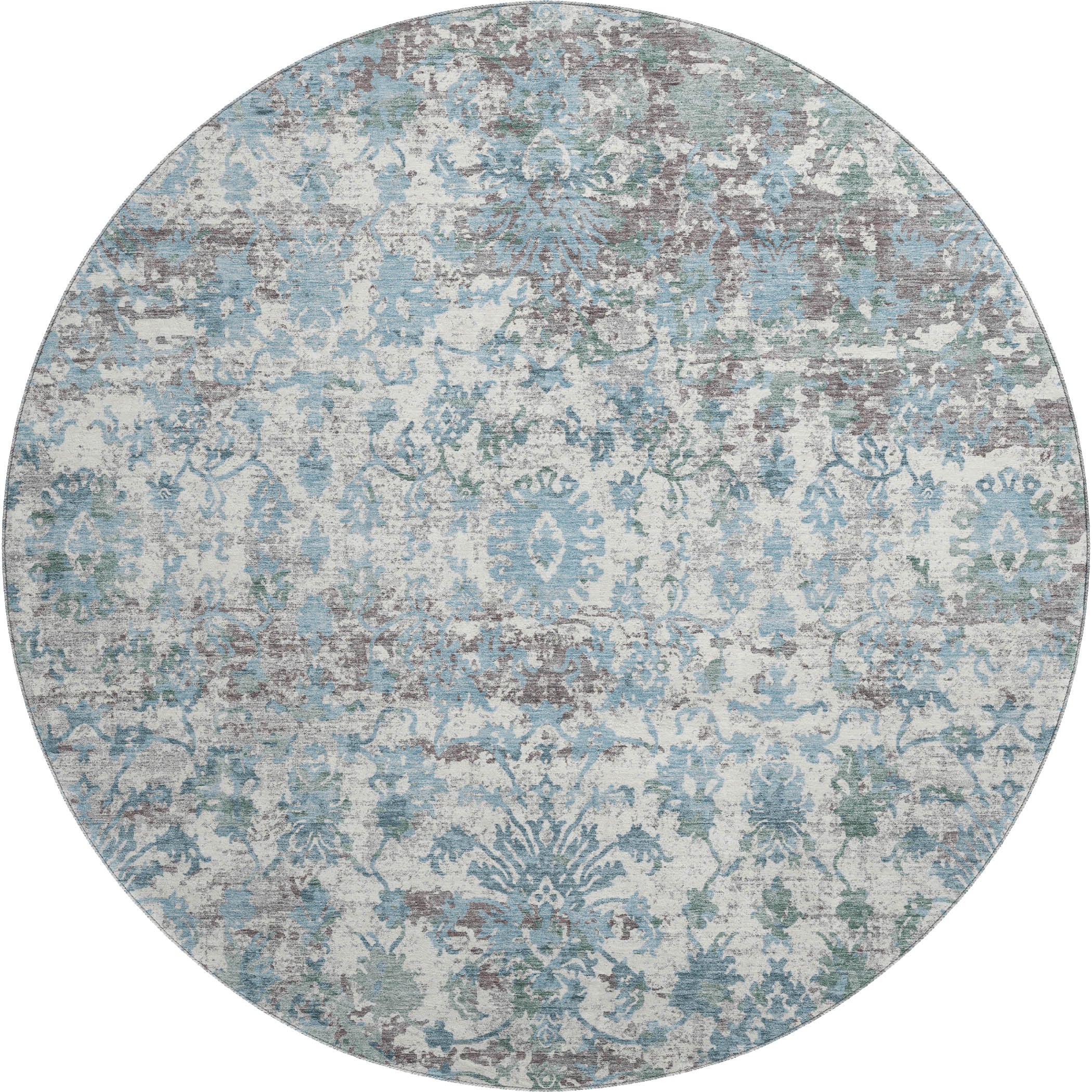 Dubrovnik Machine Washable Transitional Denim Blue Rug 8' x 8' #shape_Round