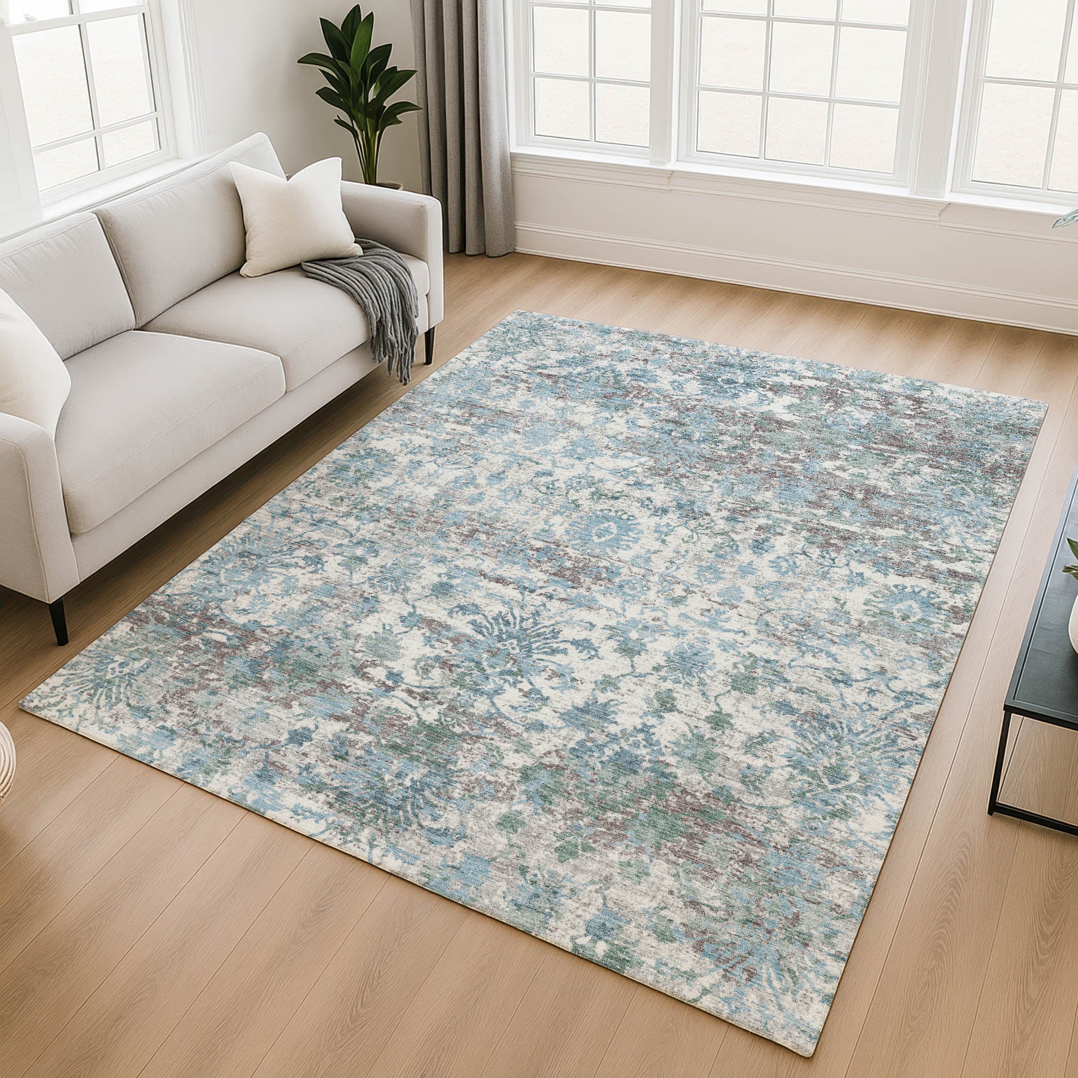 Dubrovnik Machine Washable Transitional Denim Blue Rug 2'6" x 3'10" #shape_Rectangle