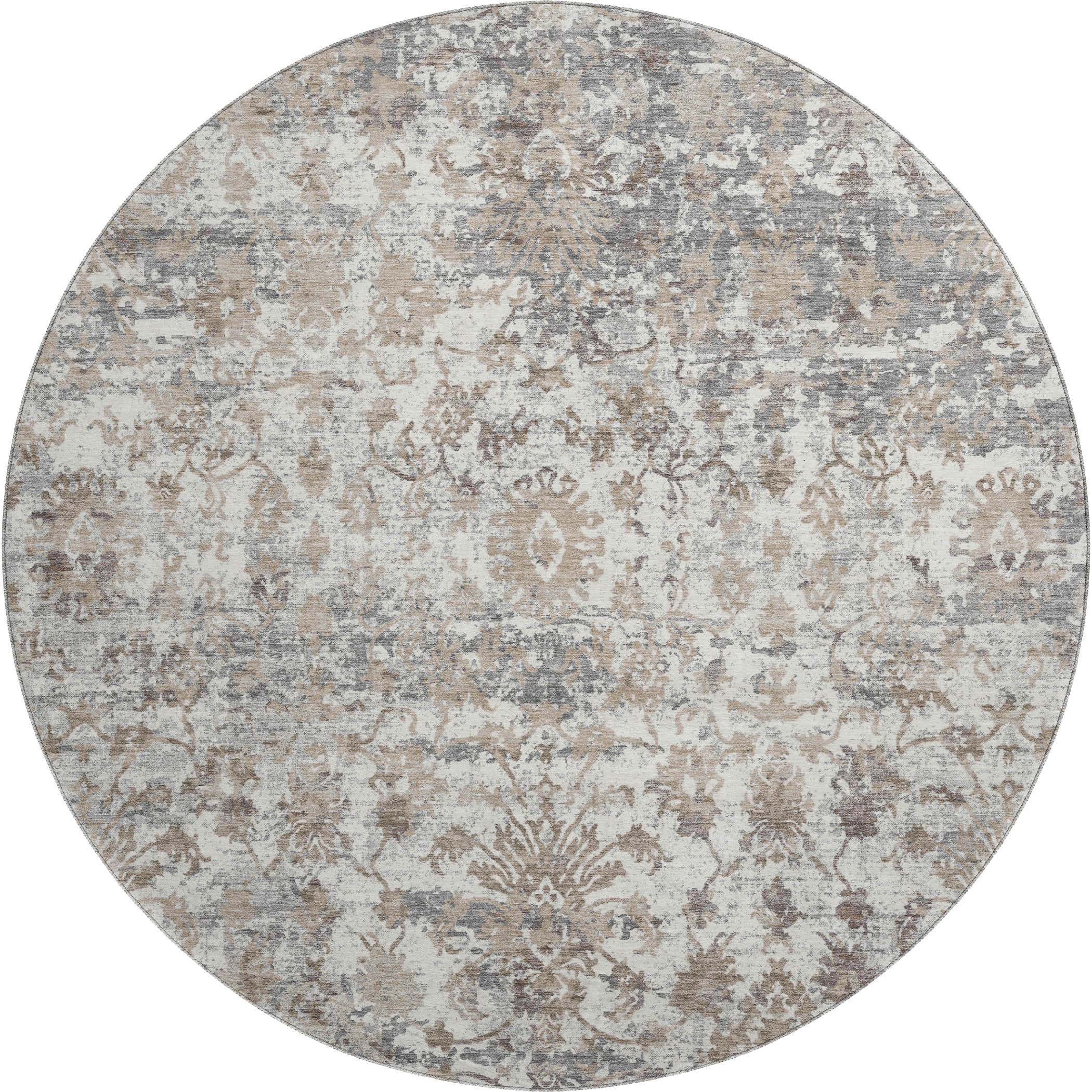 Dubrovnik Machine Washable Transitional Taupe Brown Rug 8' x 8' #shape_Round