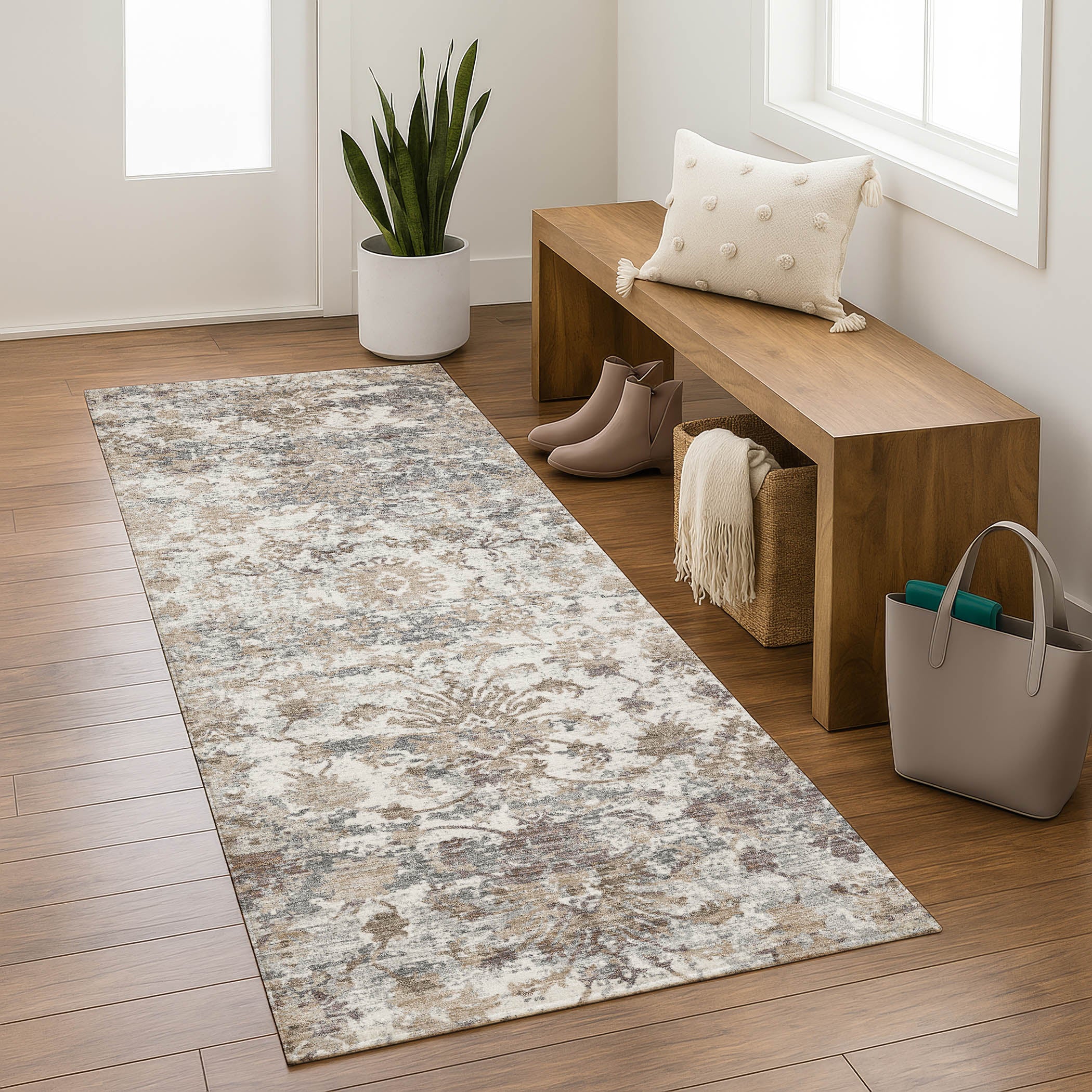 Dubrovnik Machine Washable Transitional Taupe Brown Rug 2'3" x 7'6" #shape_Runner