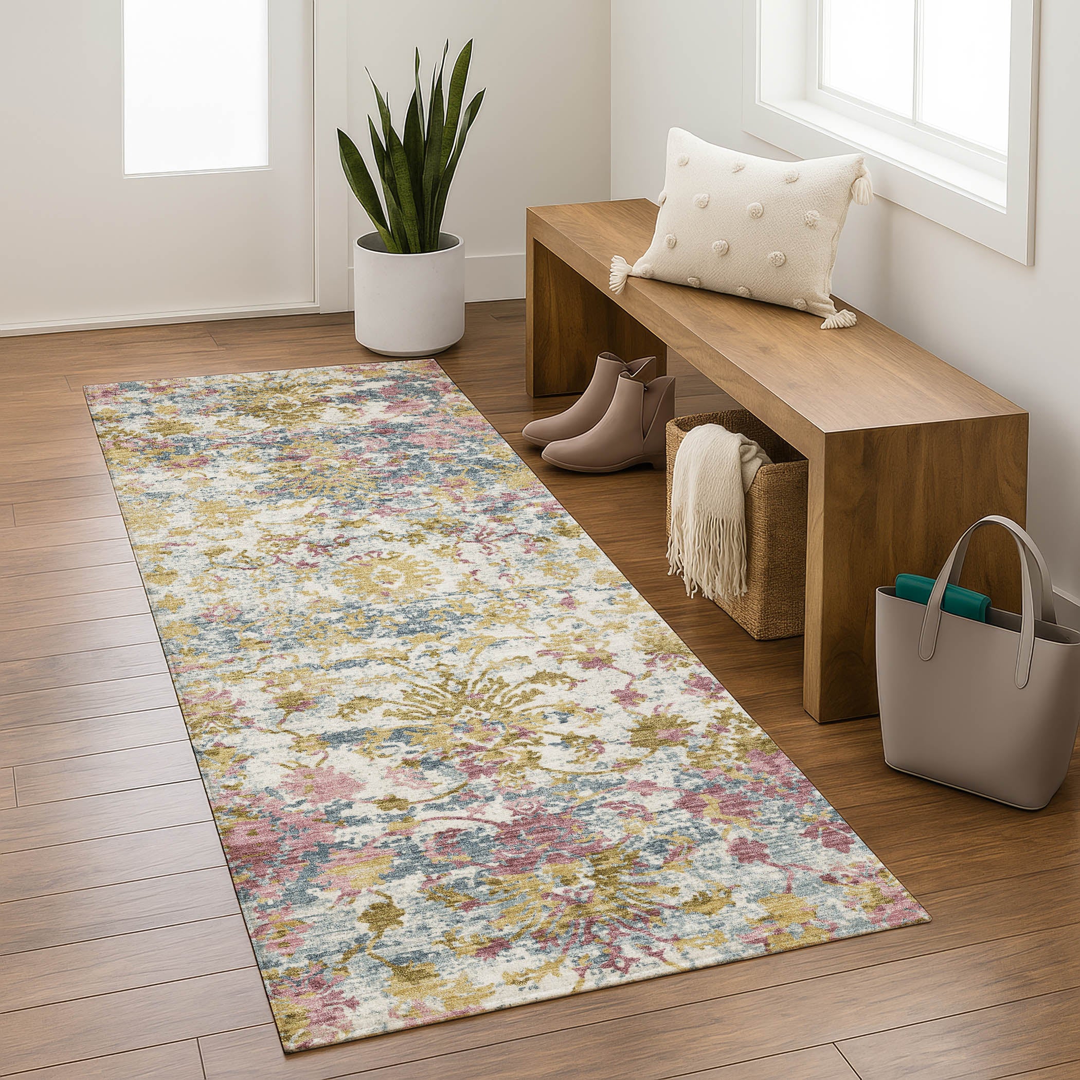 Dubrovnik Machine Washable Transitional Wheat Gold Rug 2'3" x 7'6" #shape_Runner