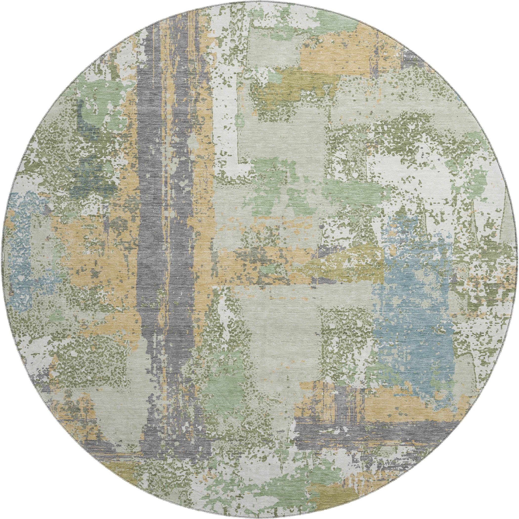 Seoul Machine Washable Transitional Aloe Green Rug 8' x 8' #shape_Round