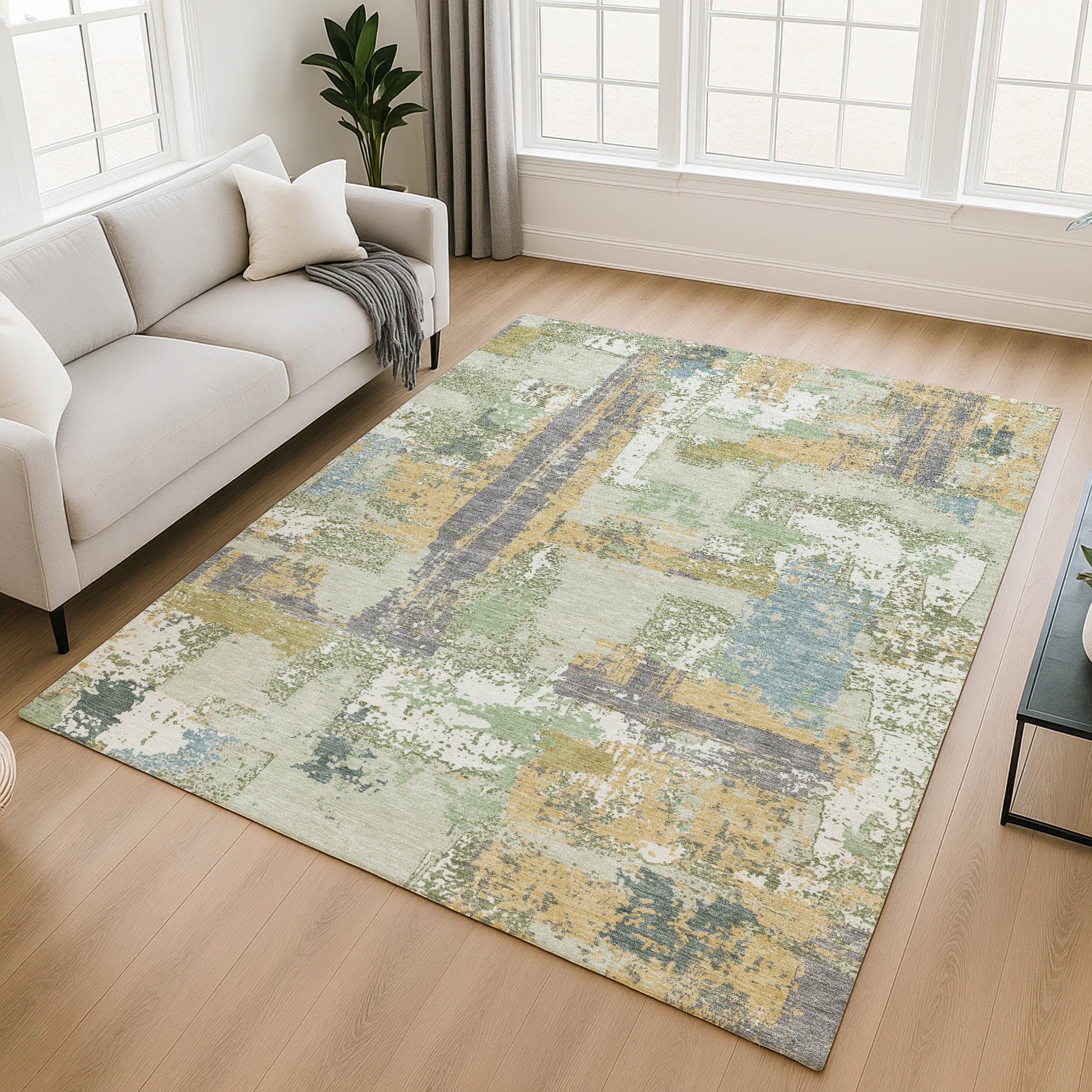 Seoul Machine Washable Transitional Aloe Green Rug 2'6" x 3'10" #shape_Rectangle