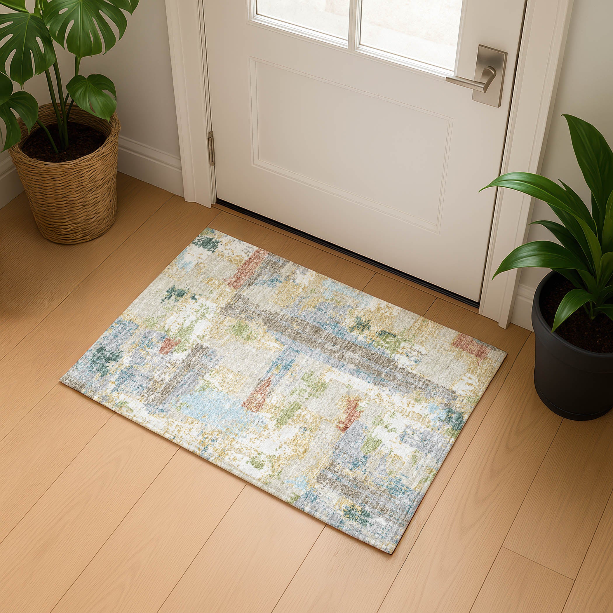 Seoul Machine Washable Transitional Beige Brown Rug 1'8" x 2'6" #shape_Rectangle