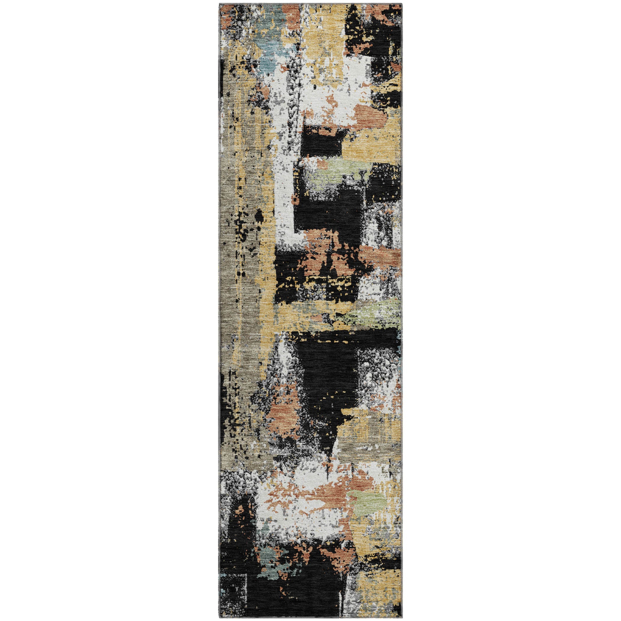 Seoul Machine Washable Transitional Black Rug 2'3" x 7'6" #shape_Runner