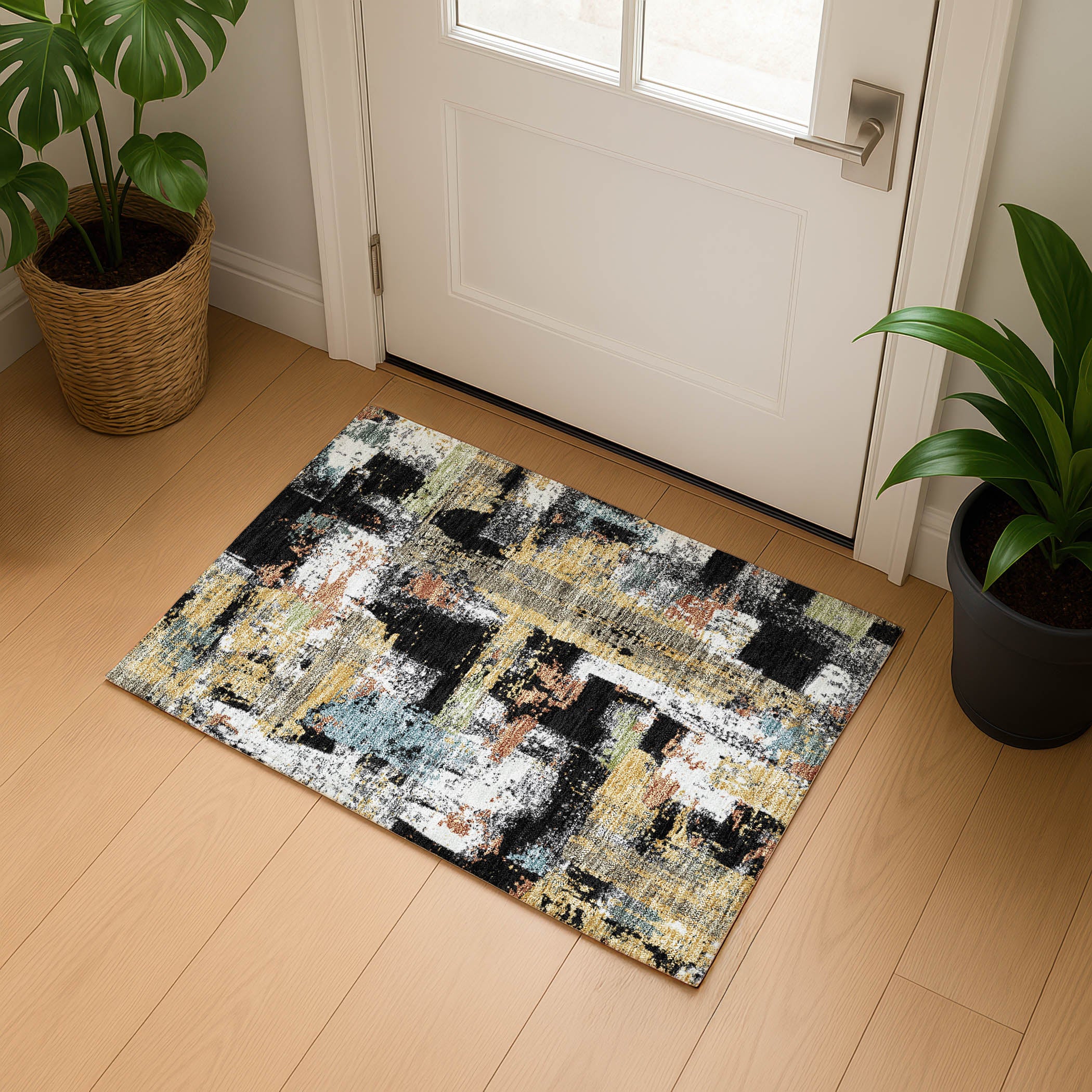 Seoul Machine Washable Transitional Black Rug 1'8" x 2'6" #shape_Rectangle