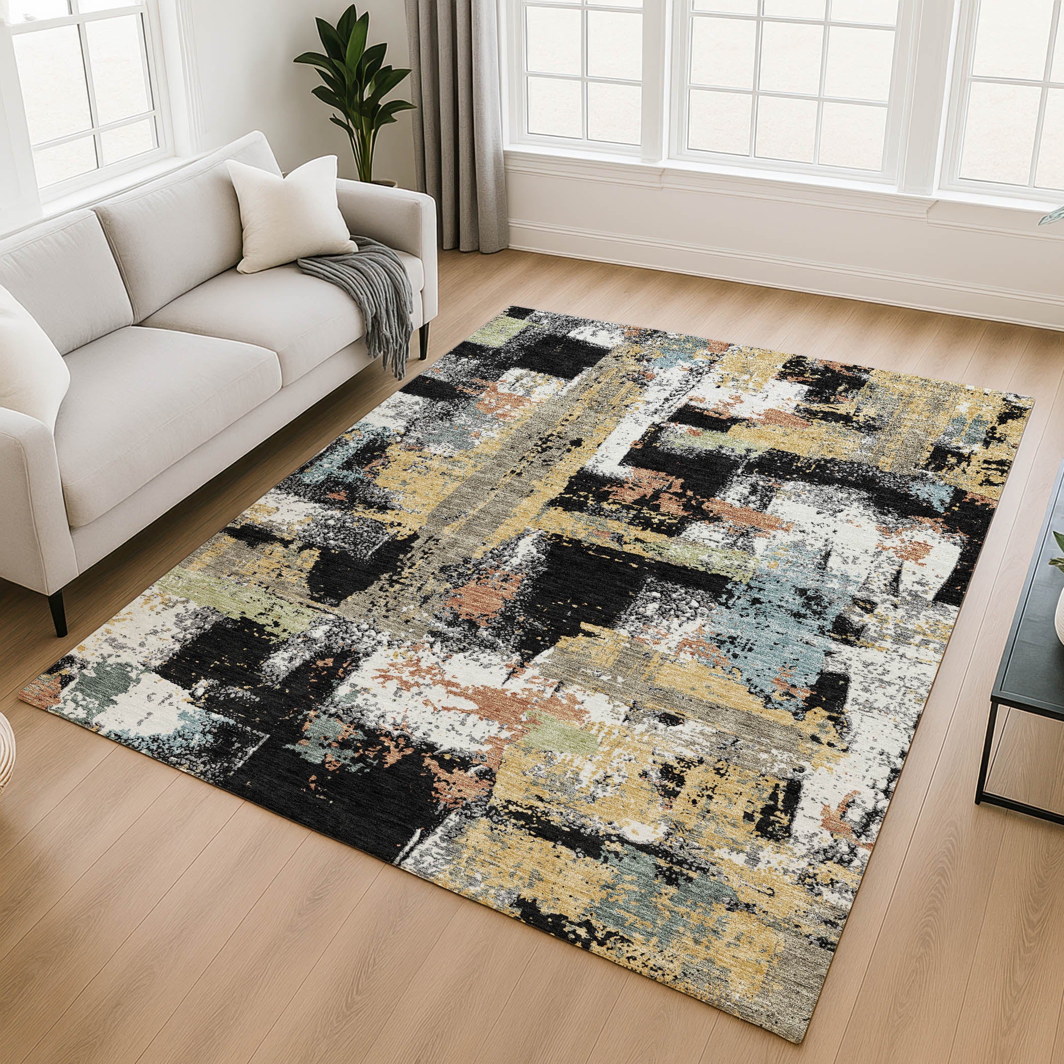 Seoul Machine Washable Transitional Black Rug 2'6" x 3'10" #shape_Rectangle