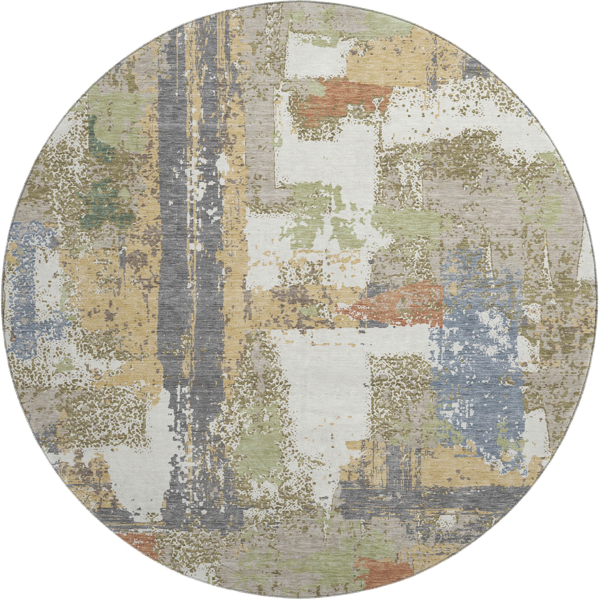 Seoul Machine Washable Transitional Ivory Rug 8' x 8' #shape_Round