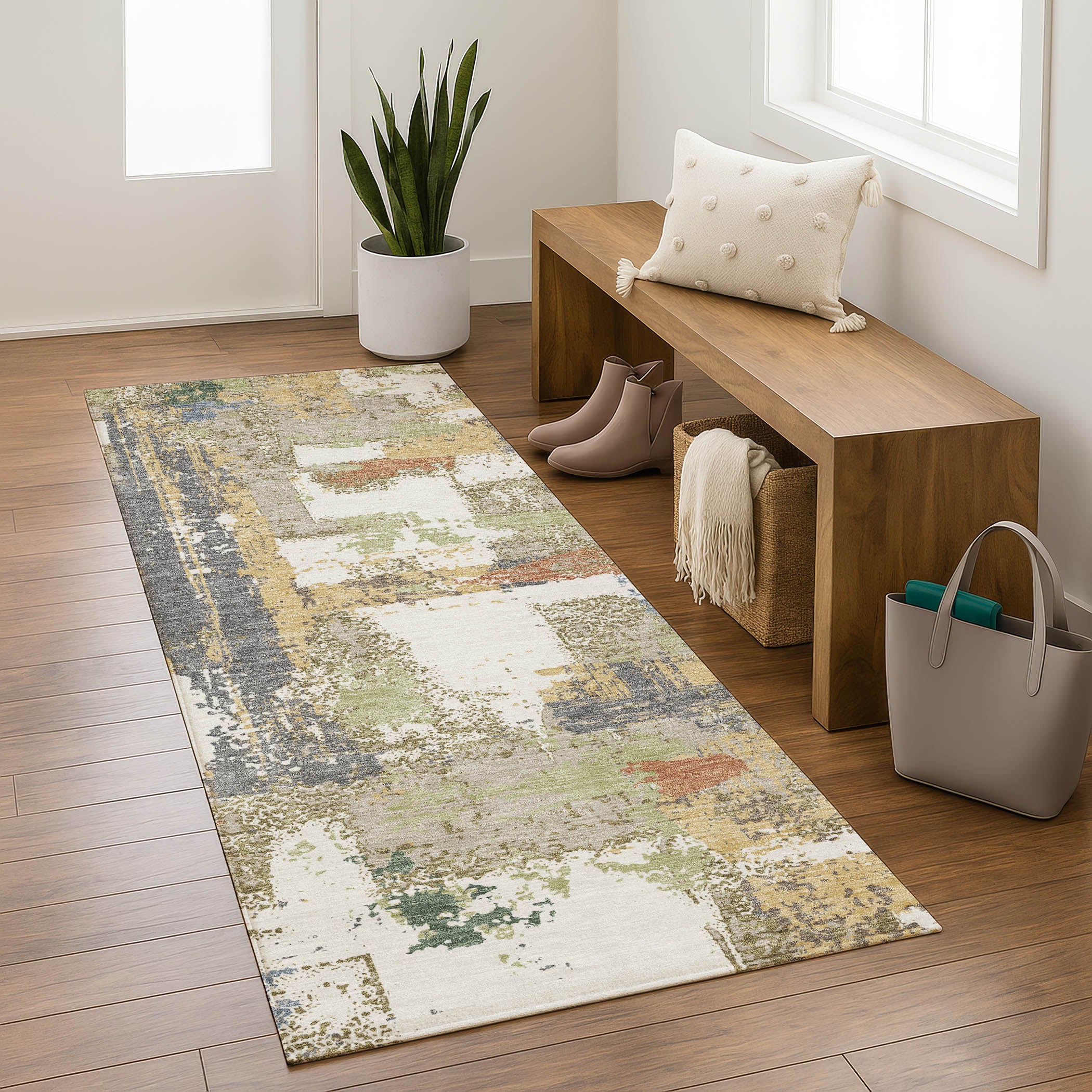Seoul Machine Washable Transitional Ivory Rug 2'3" x 7'6" #shape_Runner
