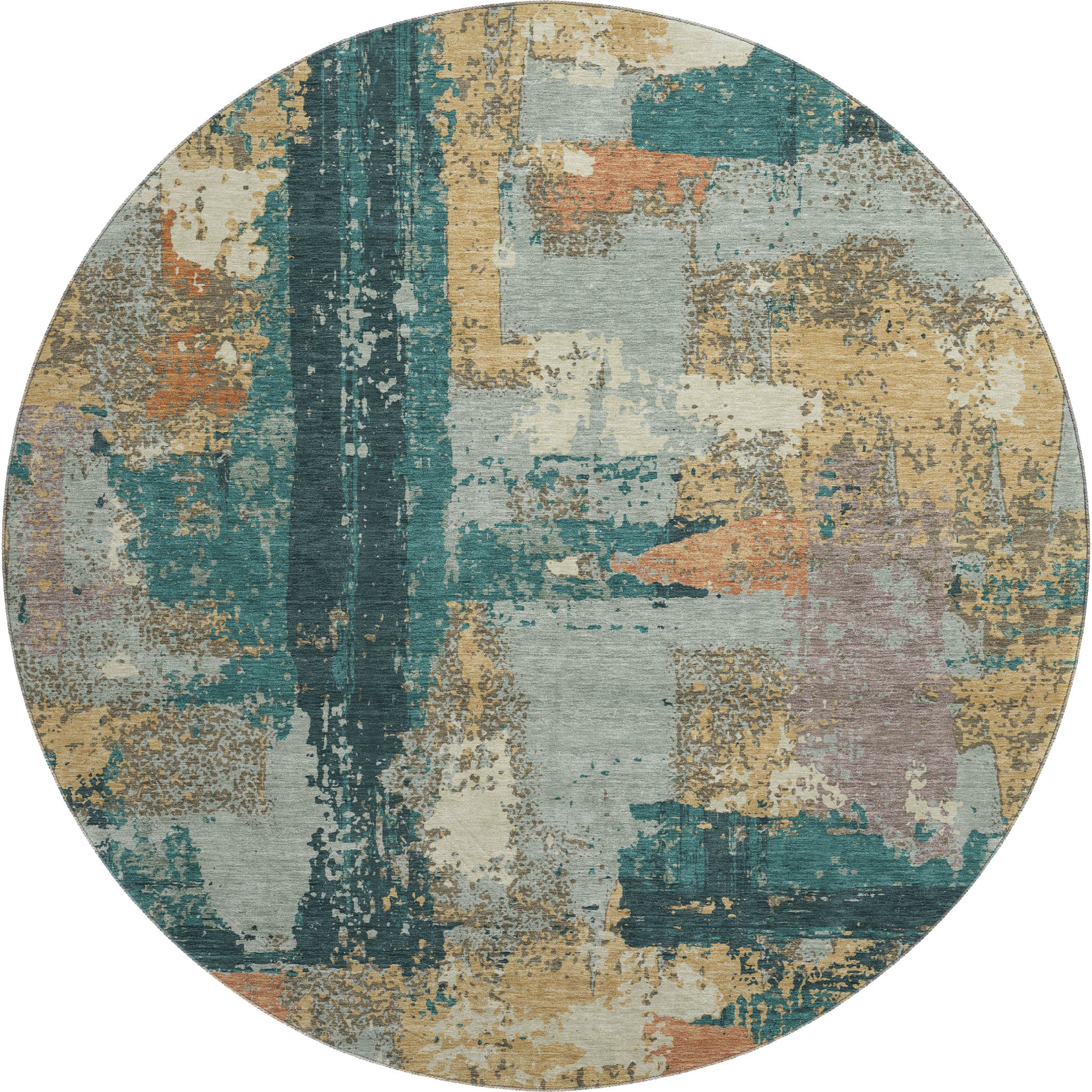 Seoul Machine Washable Transitional Seafoam Blue Rug 8' x 8' #shape_Round