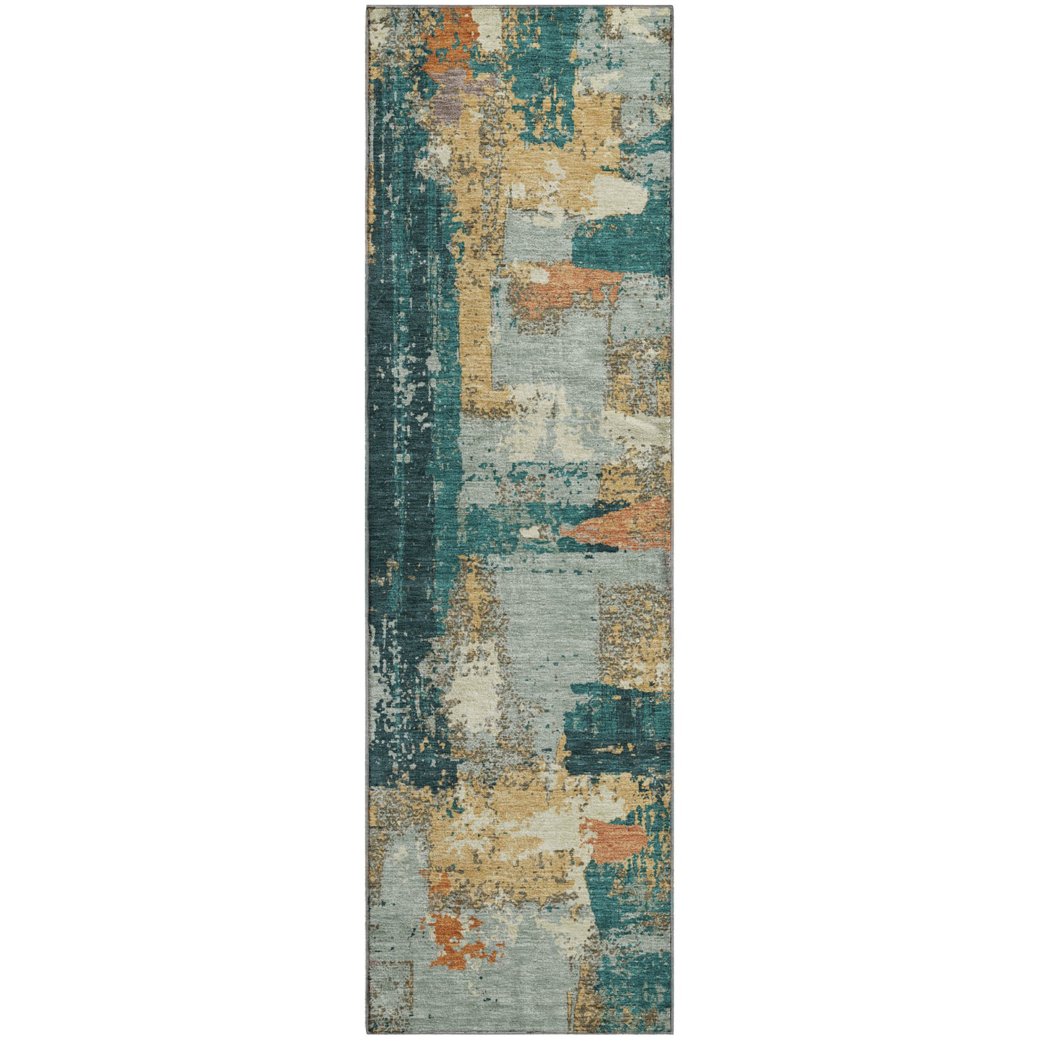 Seoul Machine Washable Transitional Seafoam Blue Rug 2'3" x 7'6" #shape_Runner