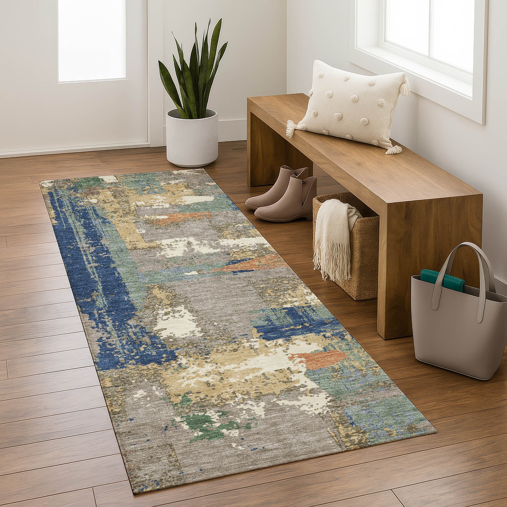 Seoul Machine Washable Transitional Taupe Brown Rug 2'3" x 7'6" #shape_Runner