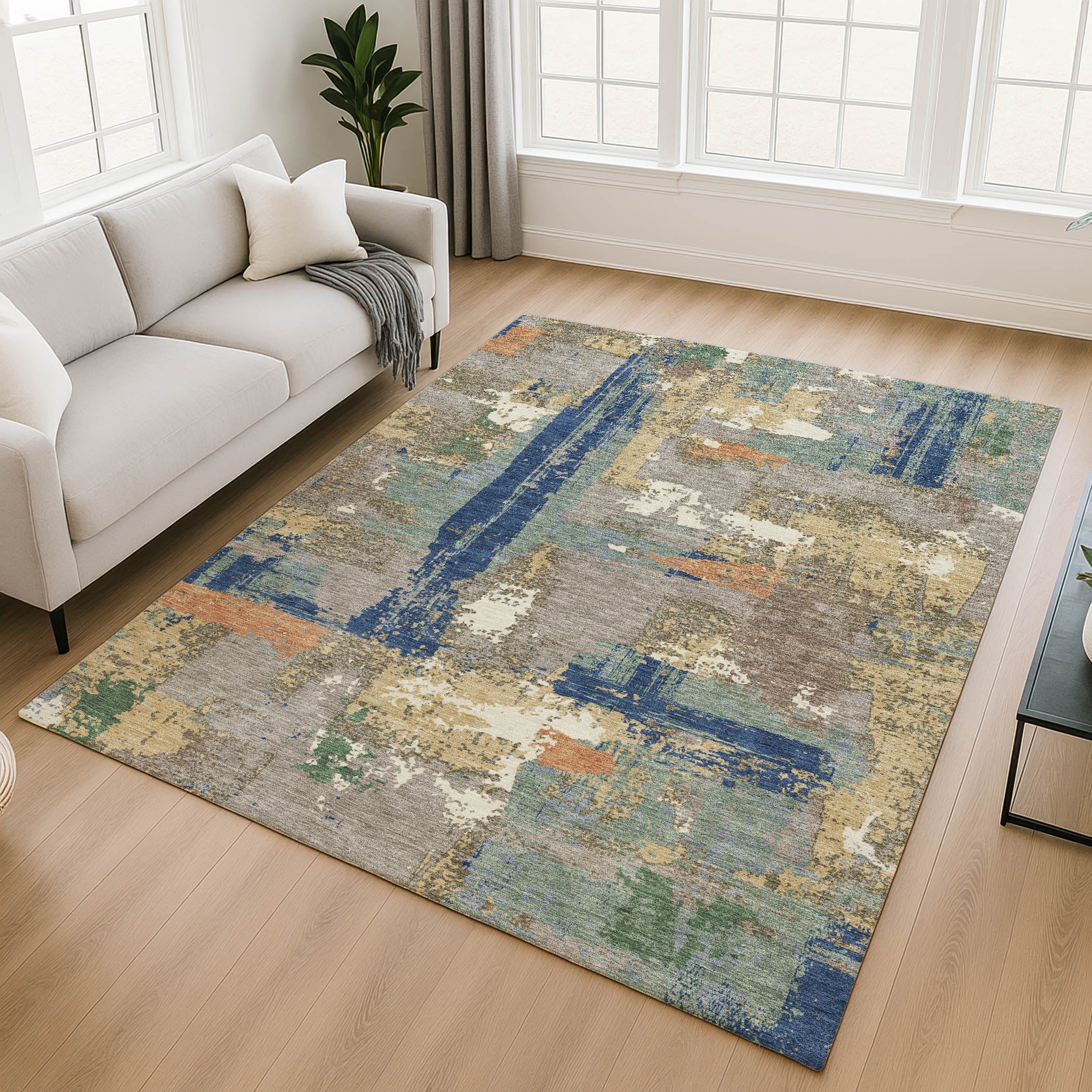 Seoul Machine Washable Transitional Taupe Brown Rug 2'6" x 3'10" #shape_Rectangle
