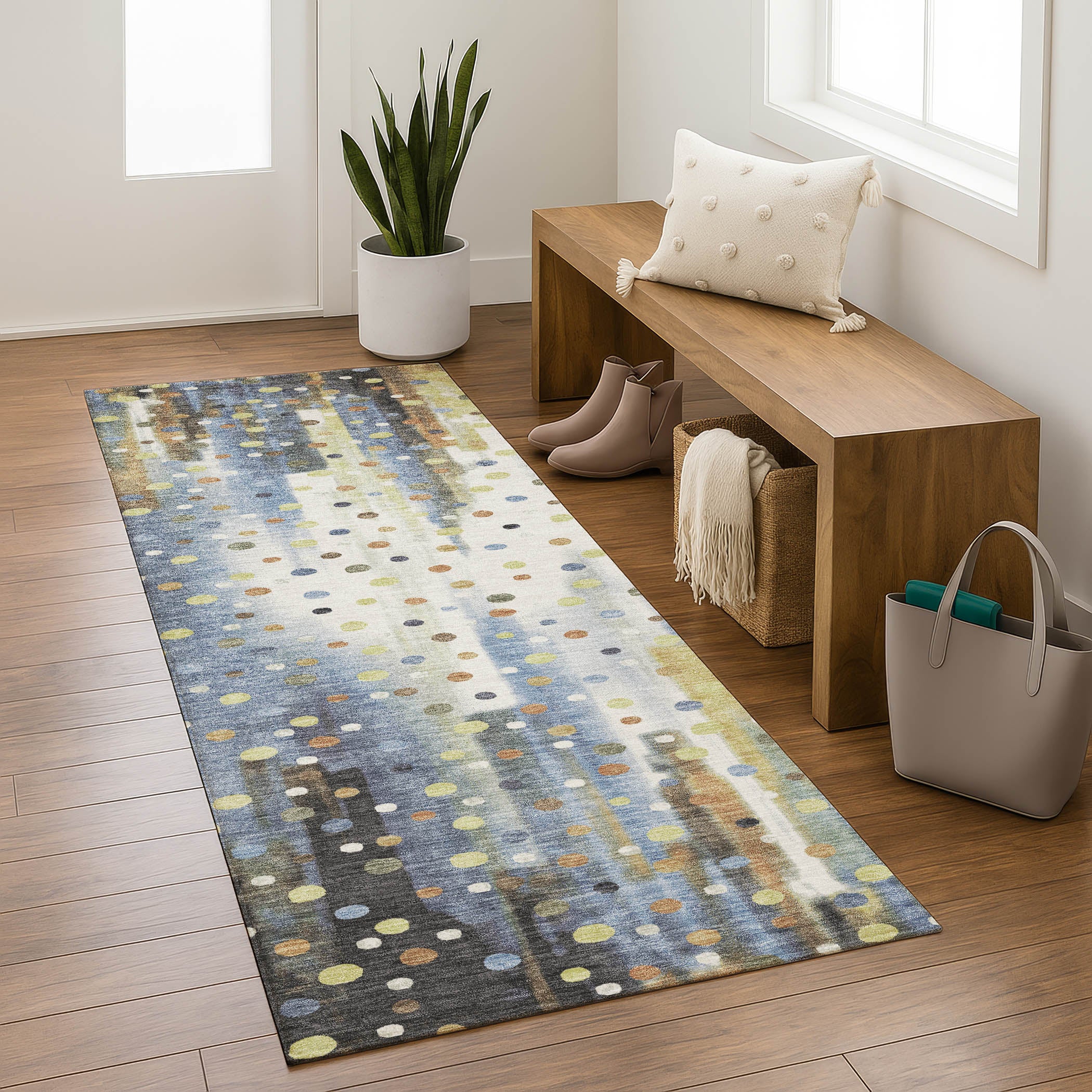 Seville Machine Washable Transitional Denim Blue Rug 2'3" x 7'6" #shape_Runner