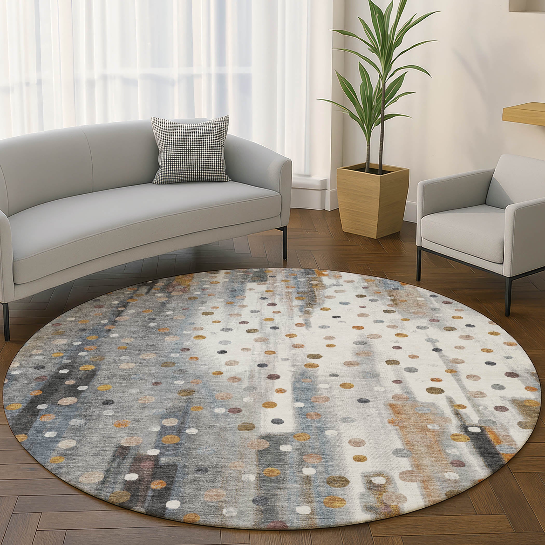 Seville Machine Washable Transitional Gray Rug 8' x 8' #shape_Round