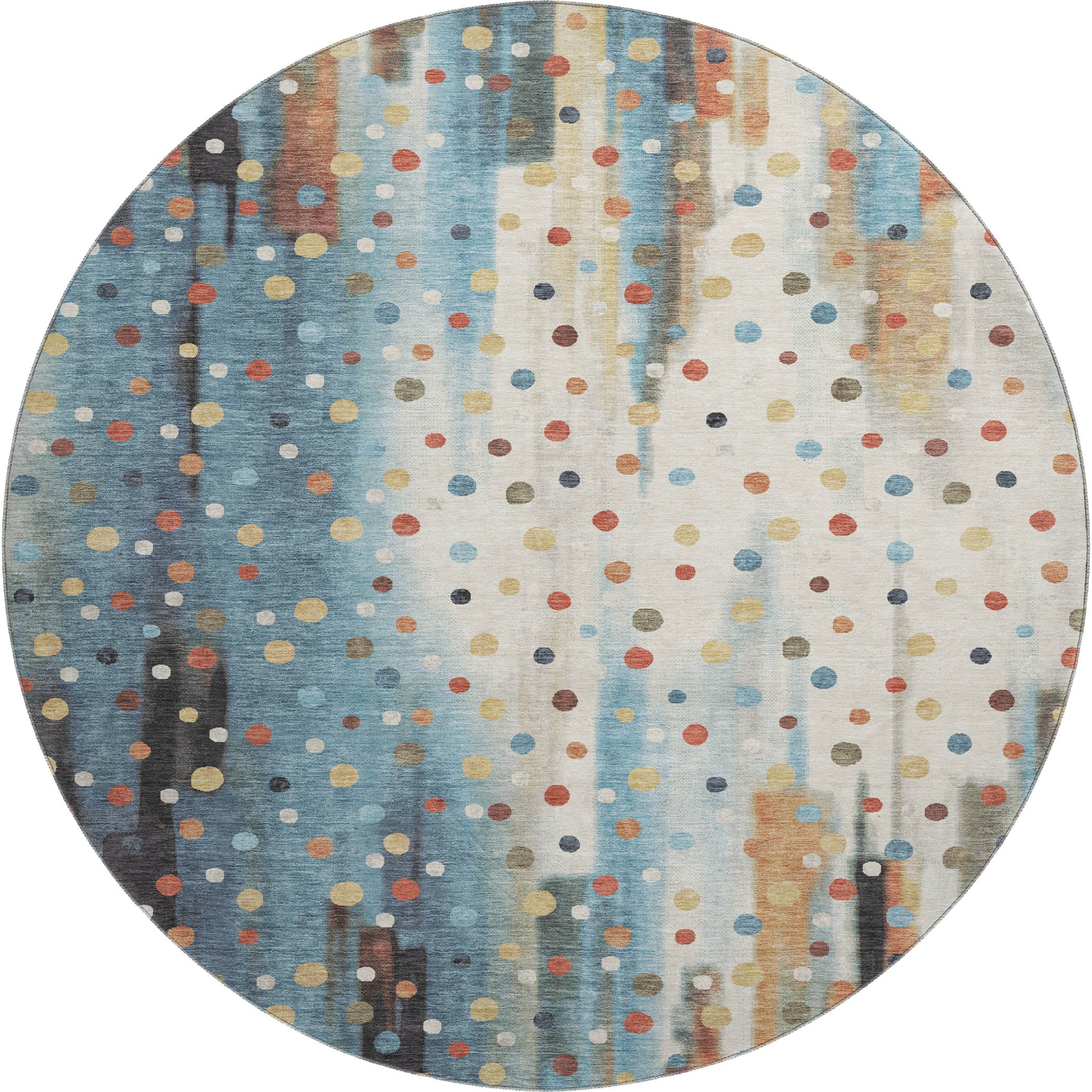 Seville Machine Washable Transitional Teal Rug 8' x 8' #shape_Round