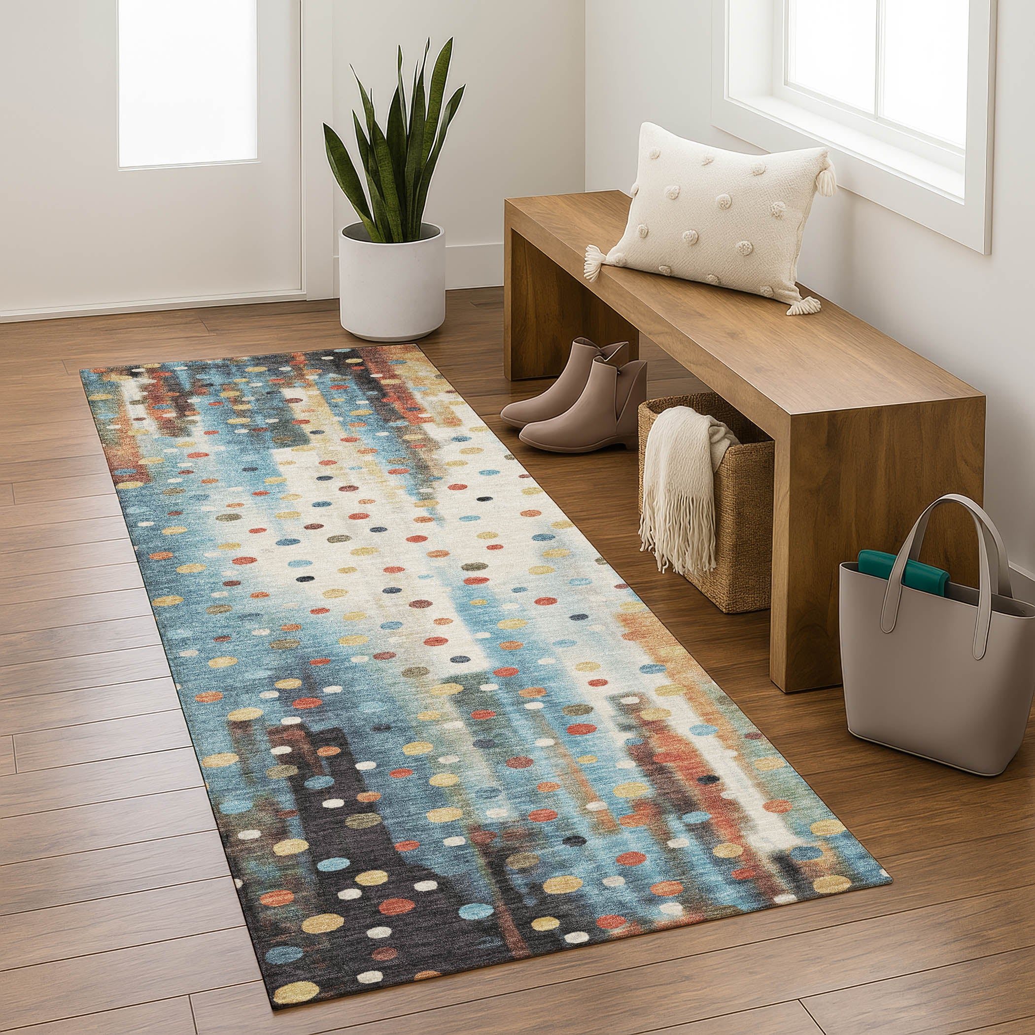 Seville Machine Washable Transitional Teal Rug 2'3" x 7'6" #shape_Runner