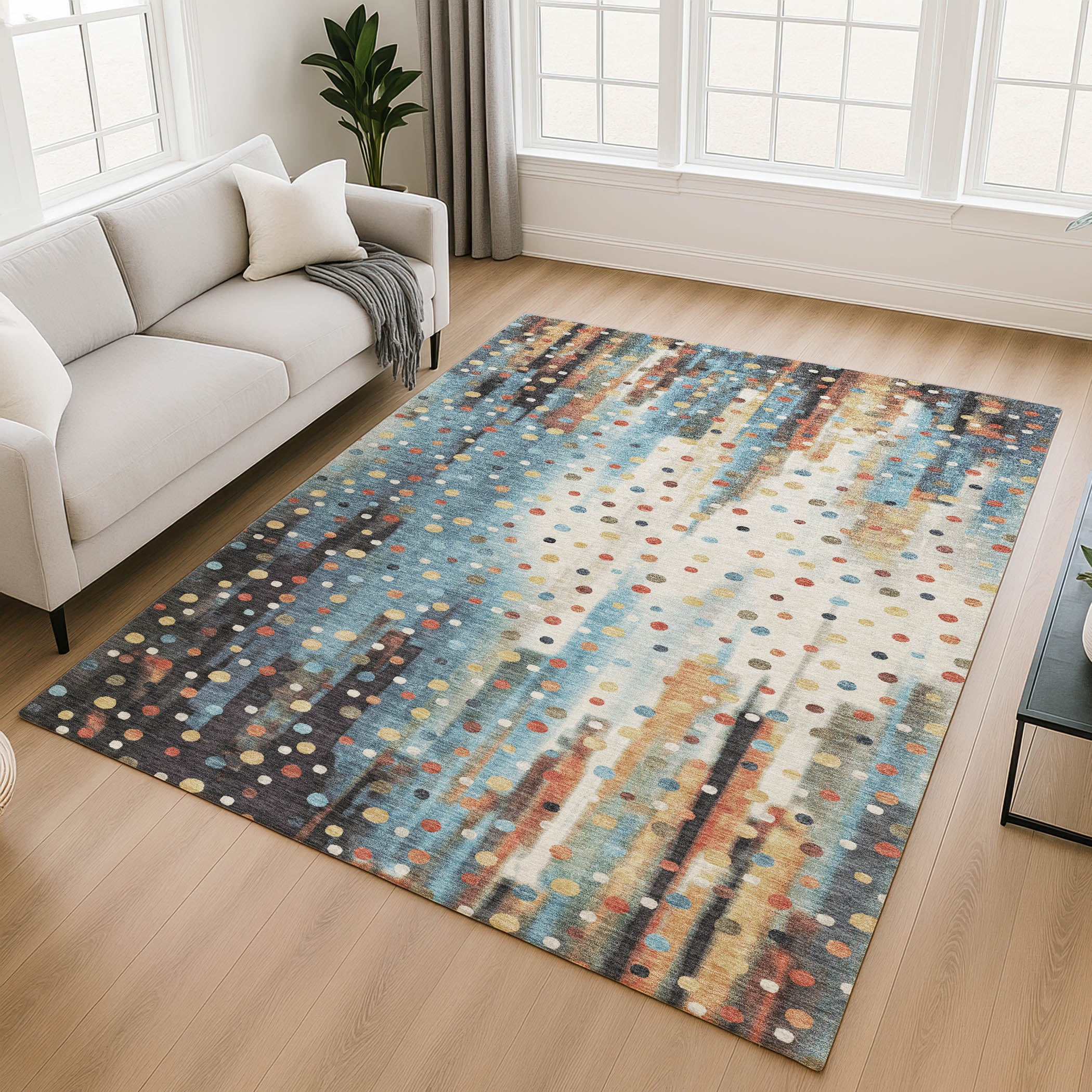 Seville Machine Washable Transitional Teal Rug 2'6" x 3'10" #shape_Rectangle