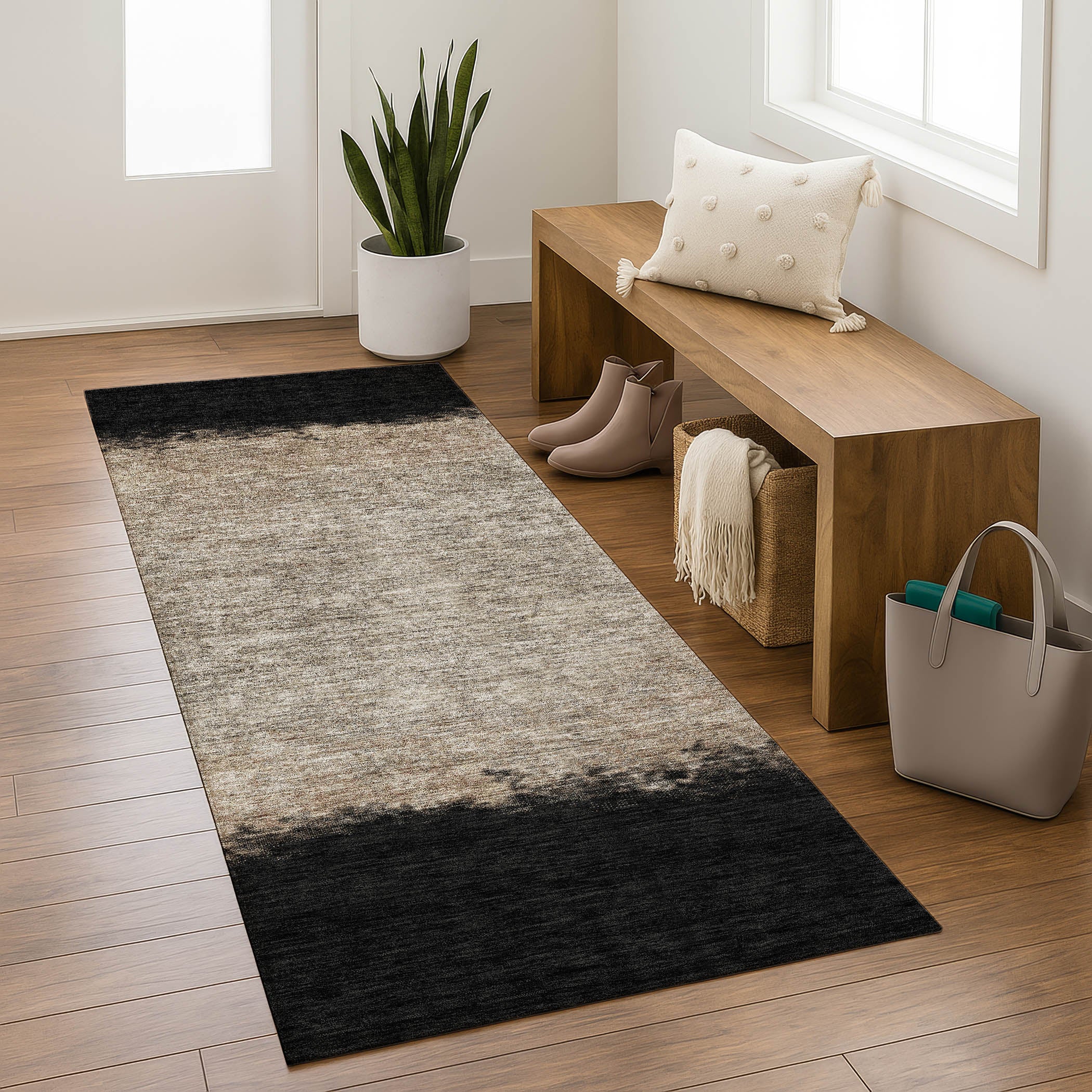 Luang Prabang Machine Washable Transitional Black Rug 2'3" x 7'6" #shape_Runner