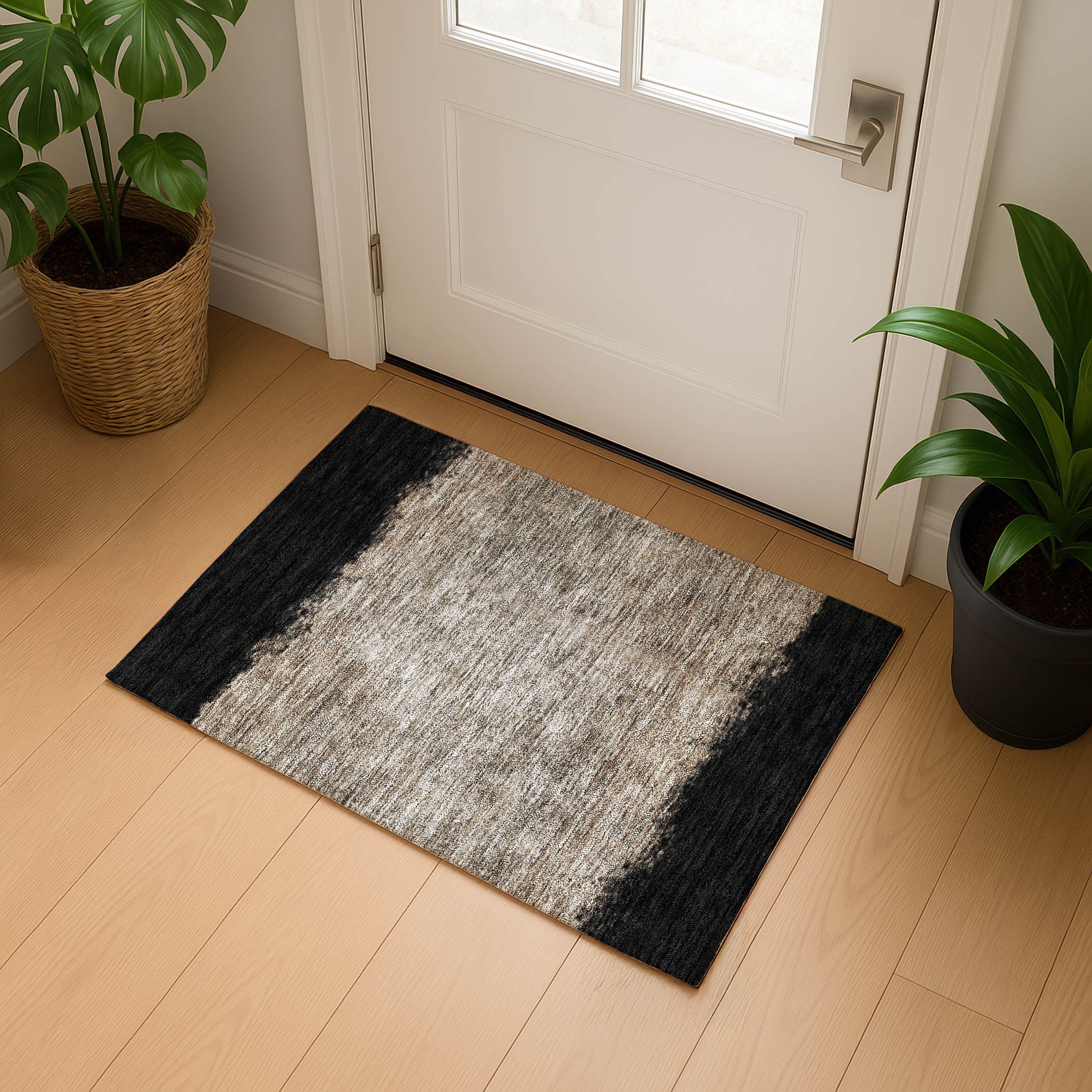 Luang Prabang Machine Washable Transitional Black Rug 1'8" x 2'6" #shape_Rectangle