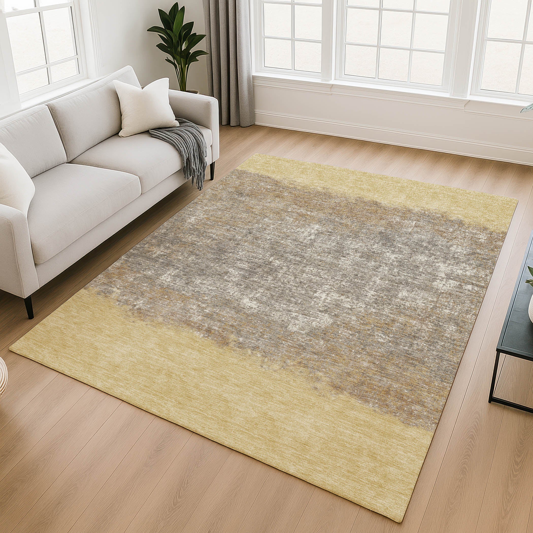 Luang Prabang Machine Washable Transitional Gold Rug 2'6" x 3'10" #shape_Rectangle
