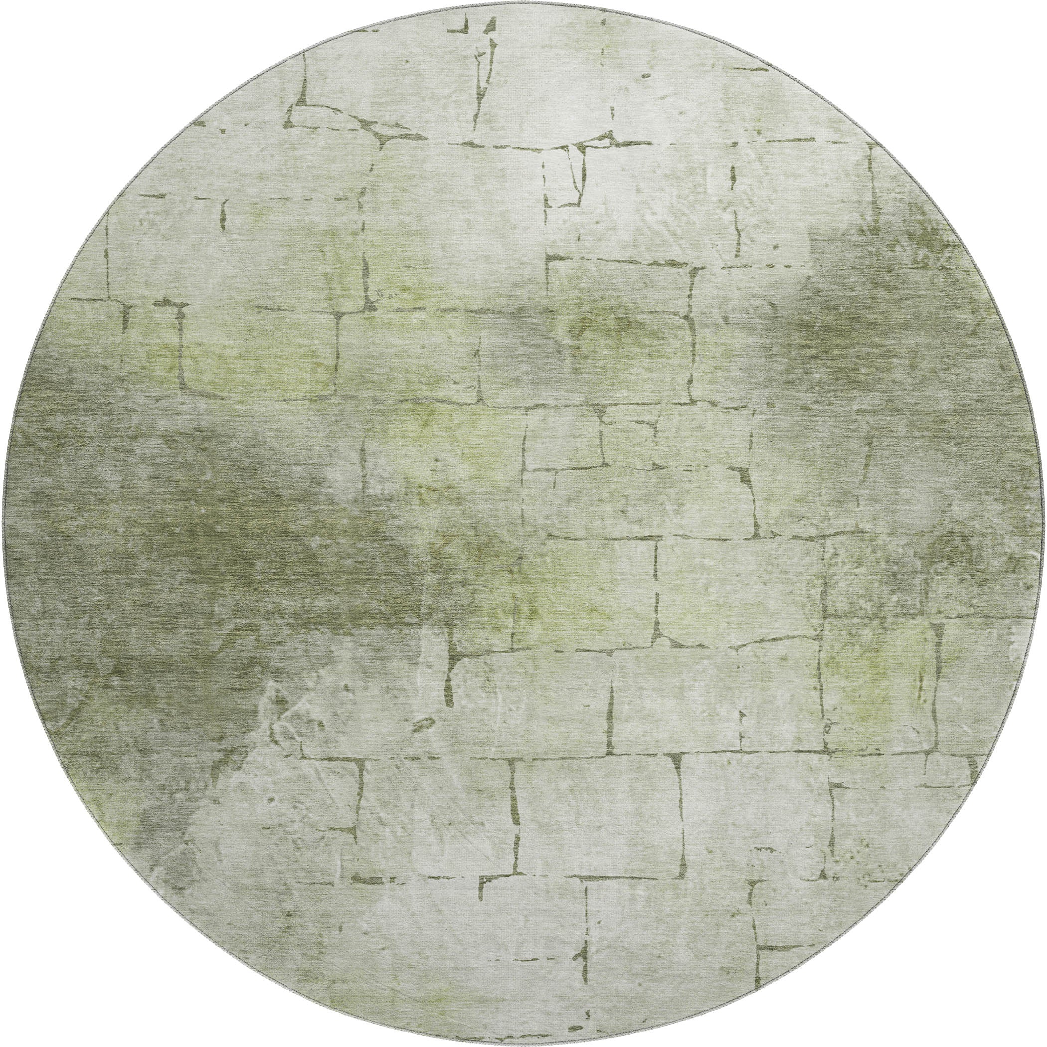 Queenstown Machine Washable Transitional Aloe Green Rug 8' x 8' #shape_Round