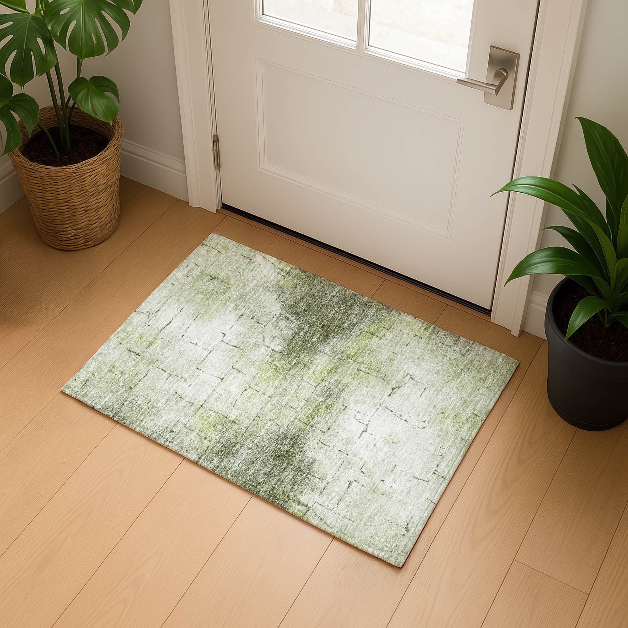 Queenstown Machine Washable Transitional Aloe Green Rug 1'8" x 2'6" #shape_Rectangle