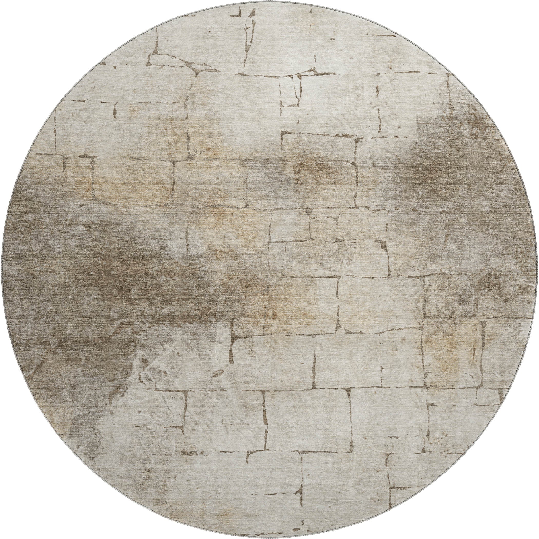 Queenstown Machine Washable Transitional Beige Brown Rug 8' x 8' #shape_Round