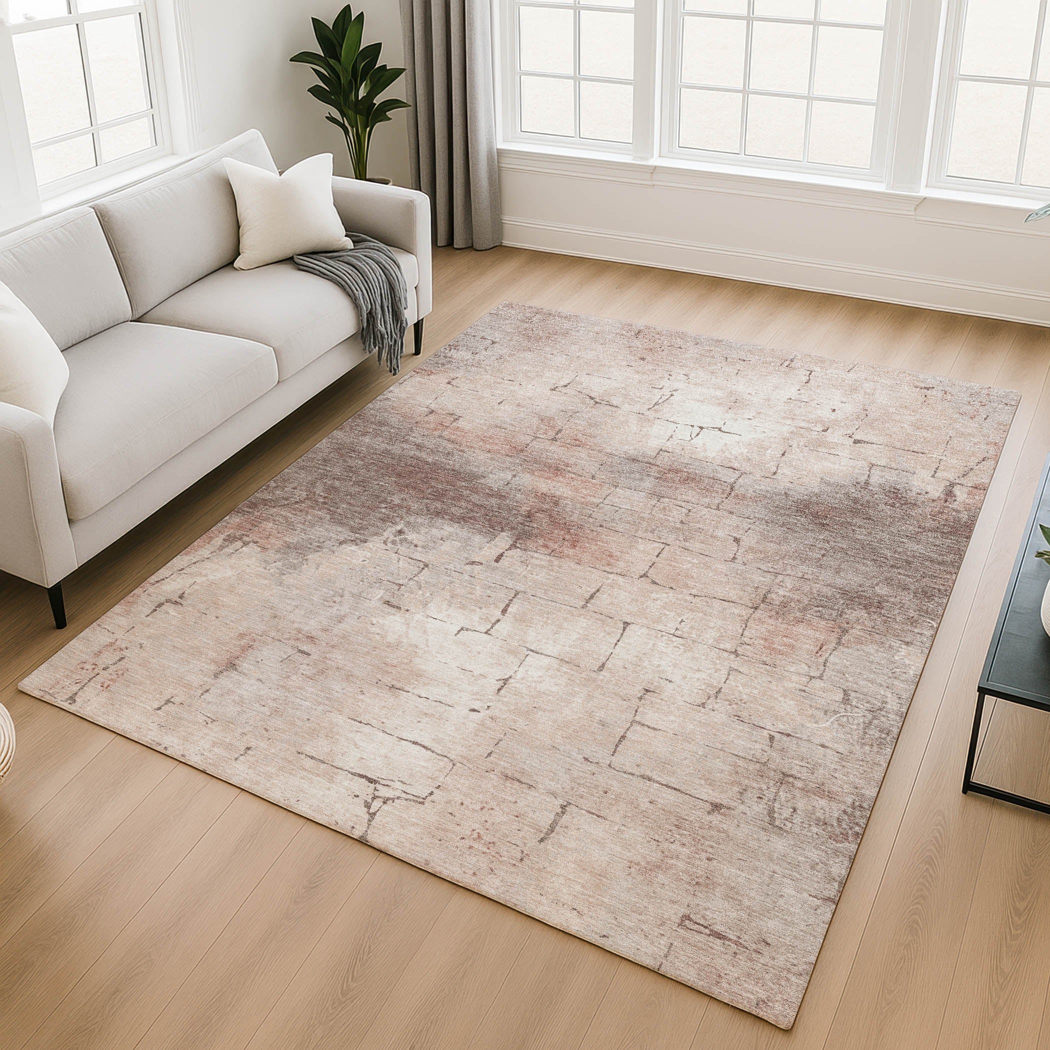 Queenstown Machine Washable Transitional Coral Orange Rug 2'6" x 3'10" #shape_Rectangle