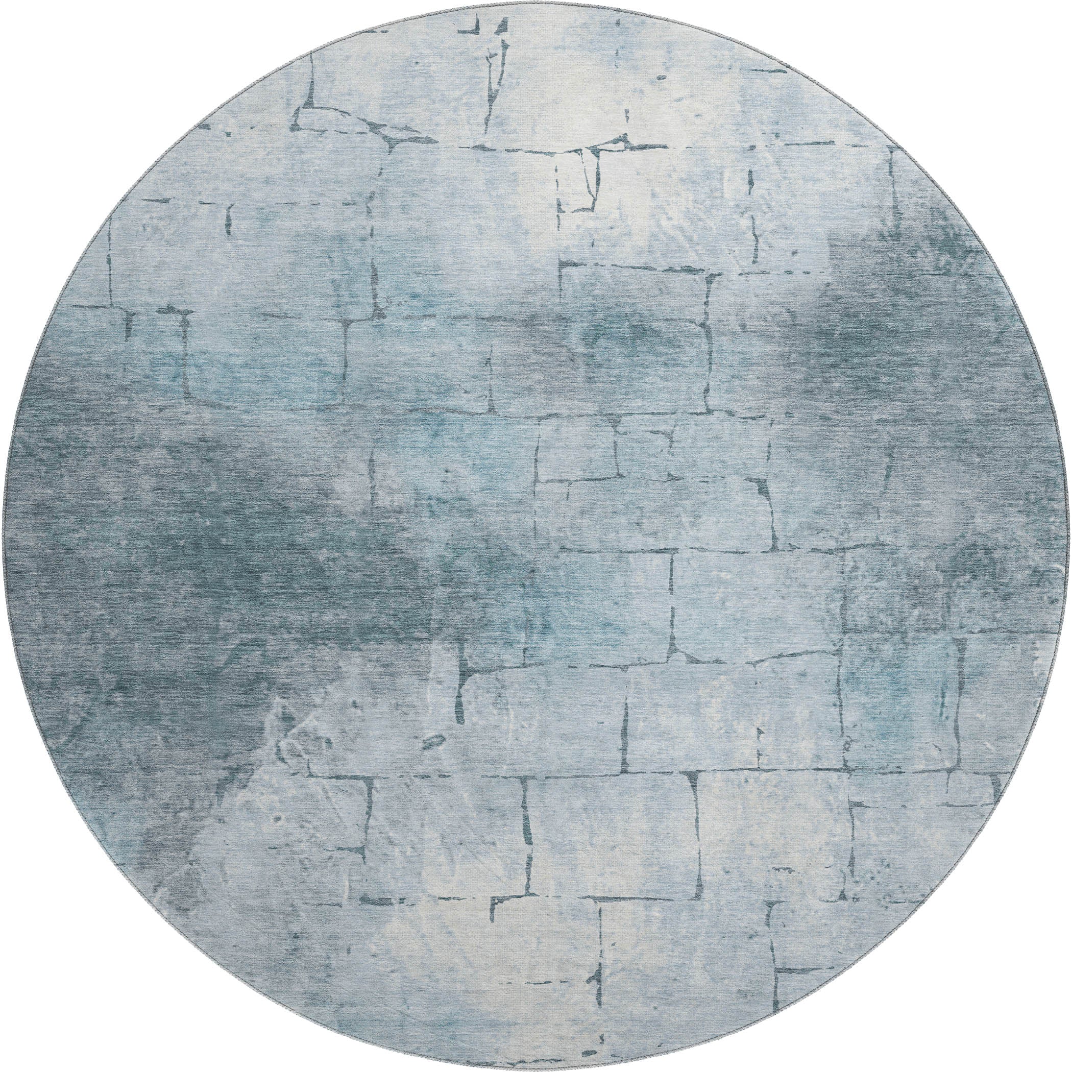 Queenstown Machine Washable Transitional Sky Blue Rug 8' x 8' #shape_Round