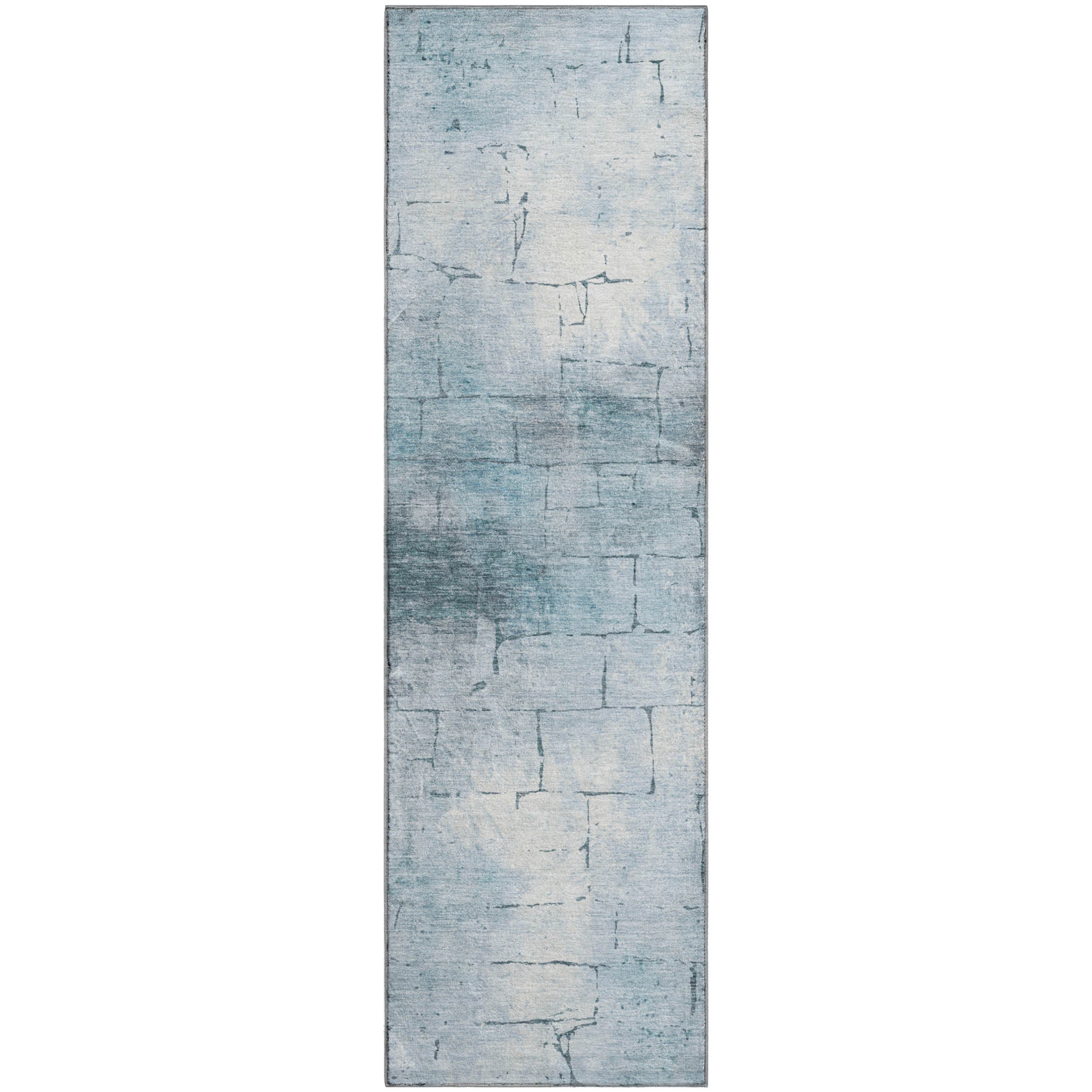 Queenstown Machine Washable Transitional Sky Blue Rug 2'3" x 7'6" #shape_Runner