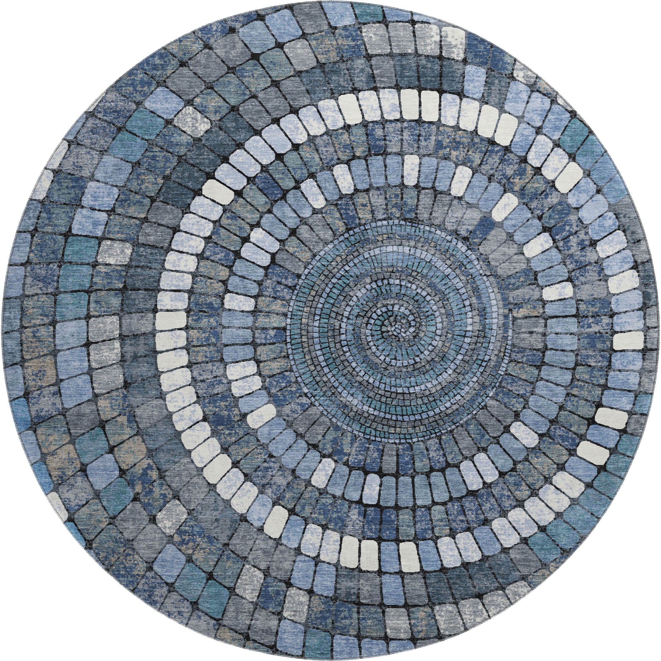 Siena Machine Washable Transitional Navy Blue Rug 8' x 8' #shape_Round