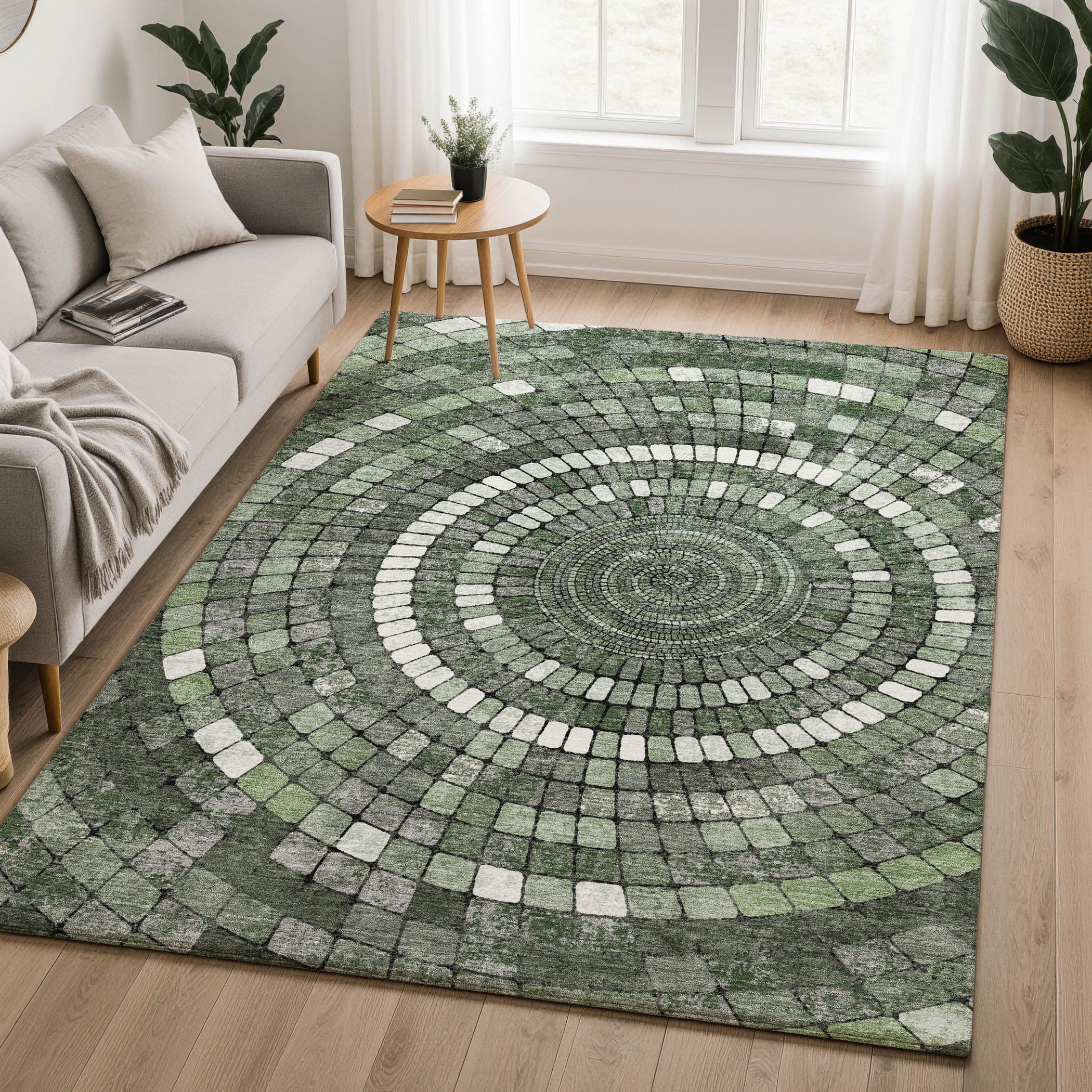 Siena Machine Washable Transitional Sage Green Rug 2'6" x 3'10" #shape_Rectangle