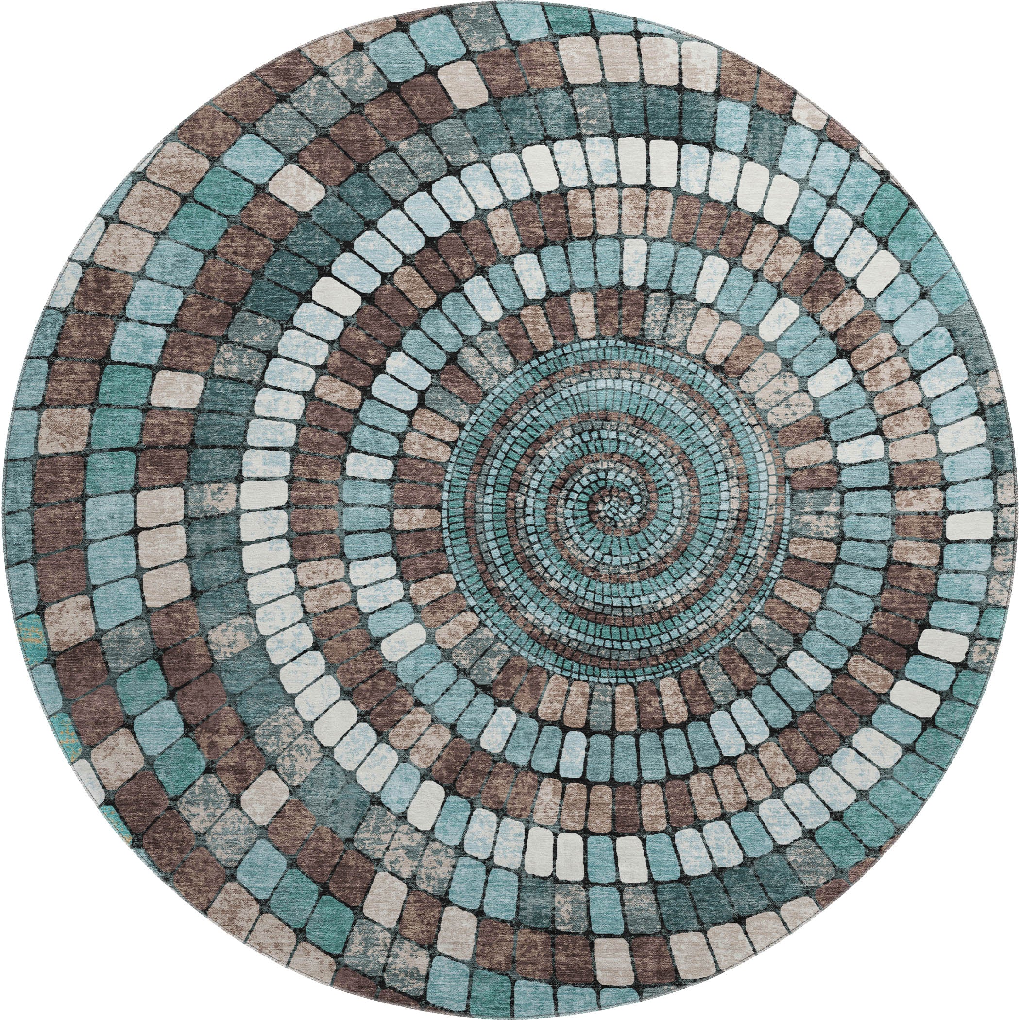 Siena Machine Washable Transitional Teal Rug 8' x 8' #shape_Round