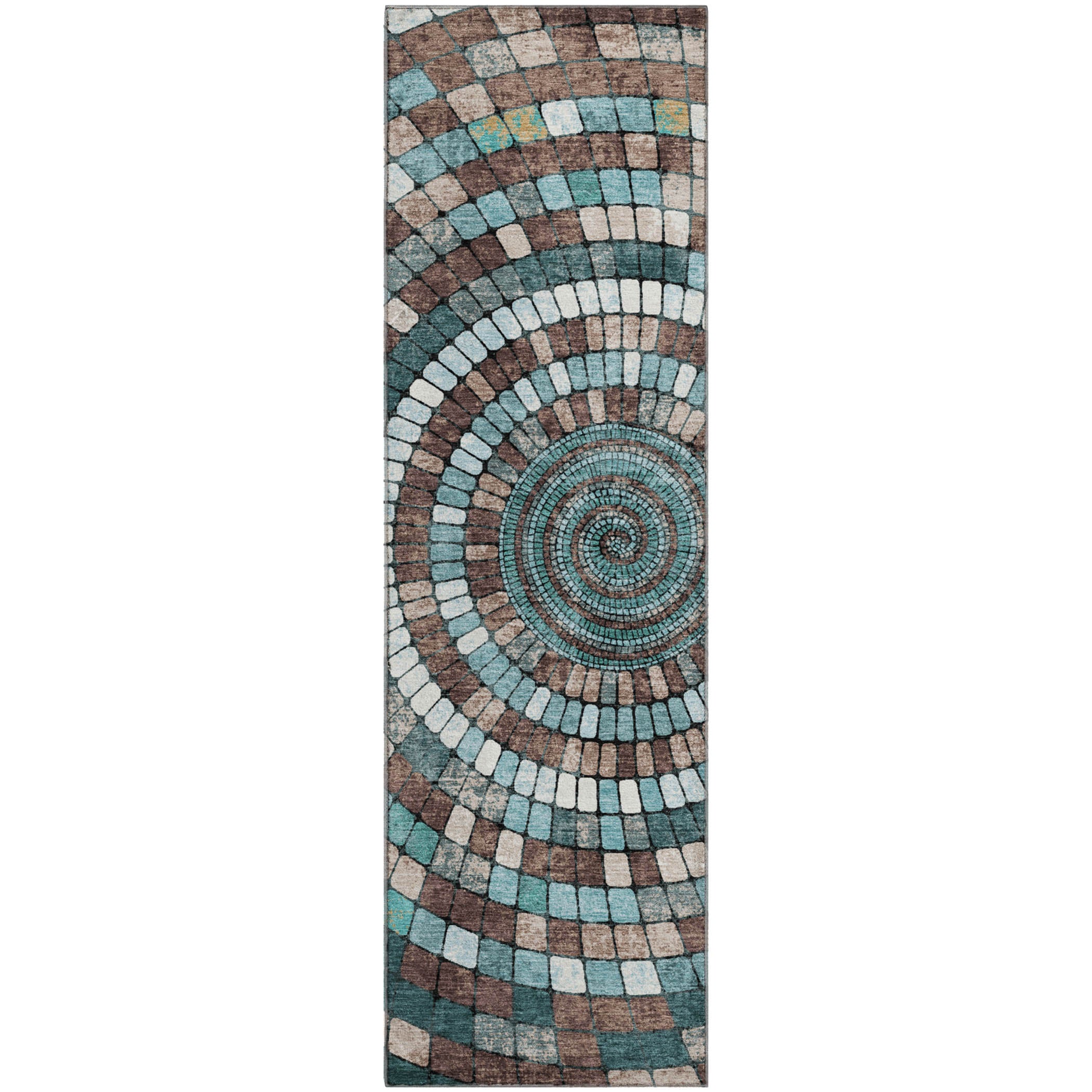 Siena Machine Washable Transitional Teal Rug 2'3" x 7'6" #shape_Runner