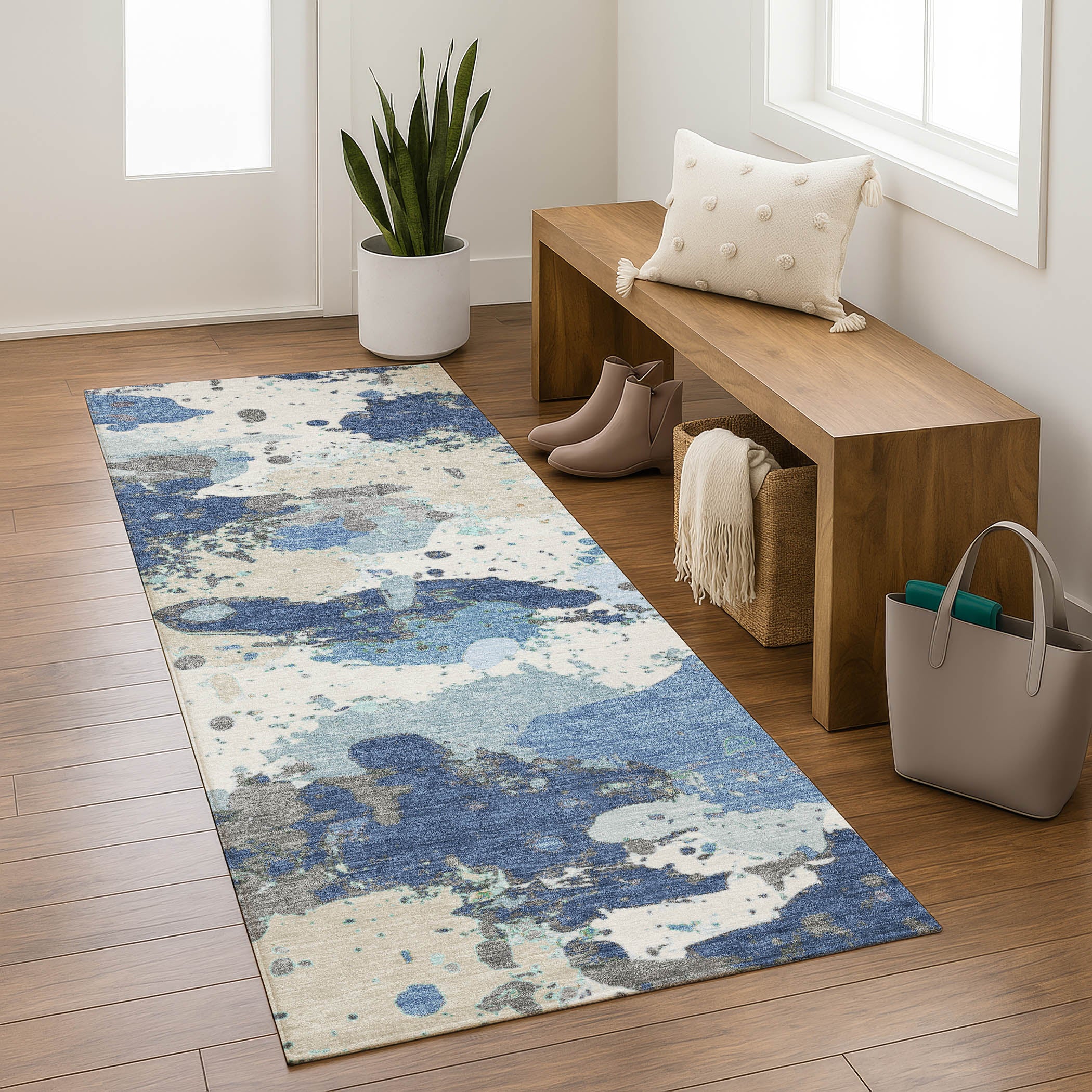 Marrakech Machine Washable Transitional Denim Blue Rug 2'3" x 7'6" #shape_Runner