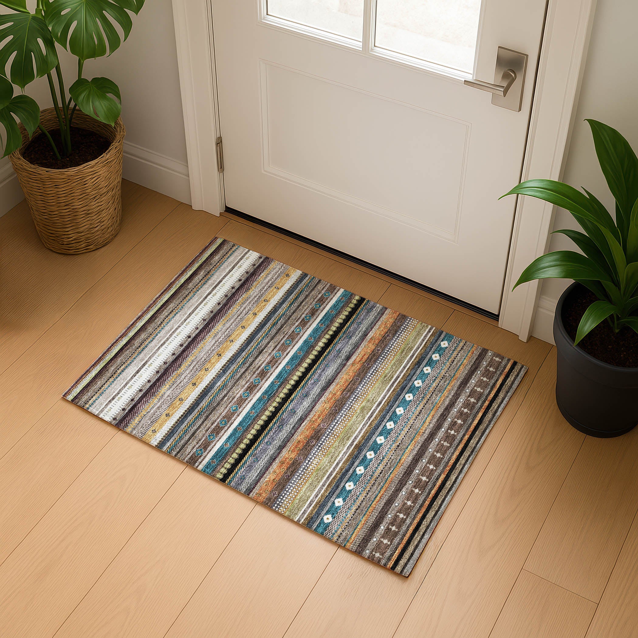 Lisbon Machine Washable Transitional Brown Rug 1'8" x 2'6" #shape_Rectangle