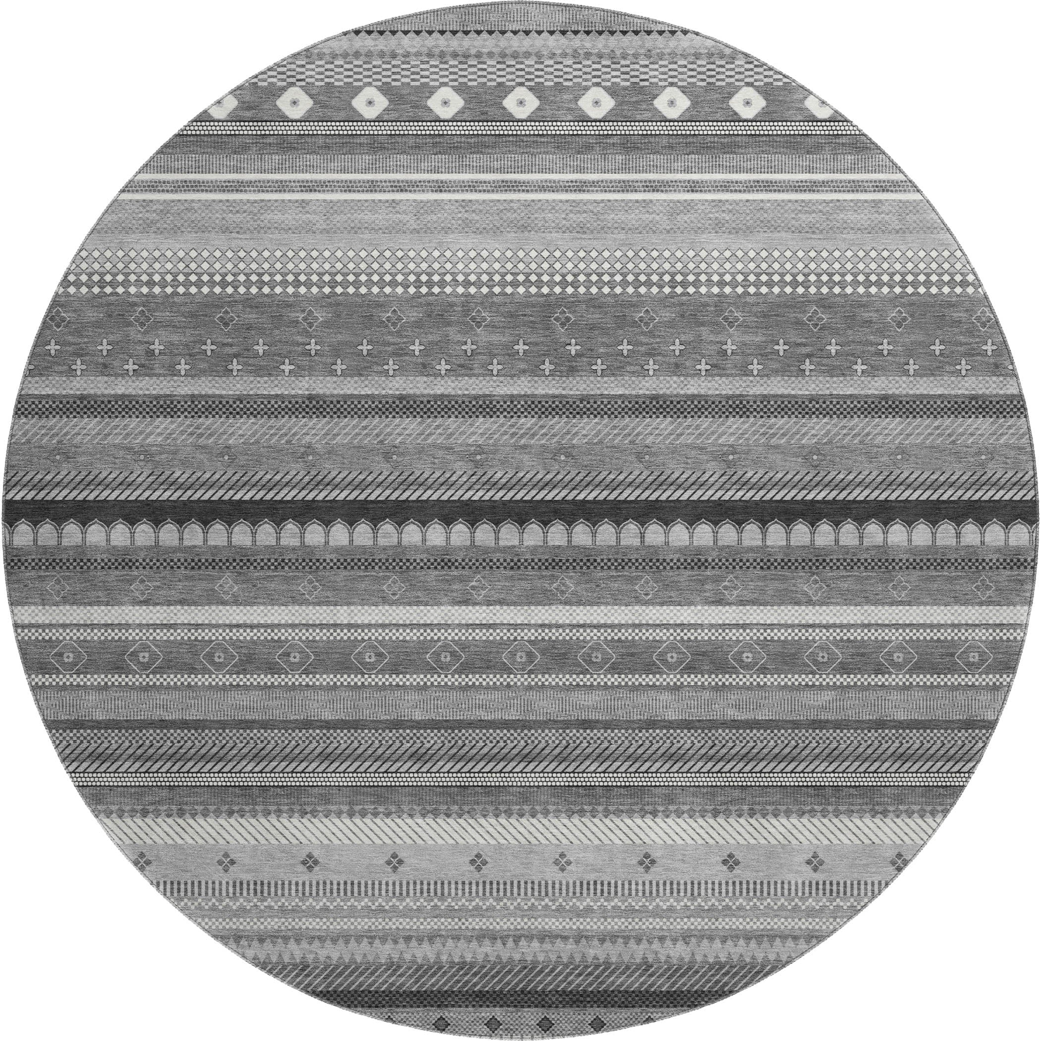 Lisbon Machine Washable Transitional Gray Rug 8' x 8' #shape_Round