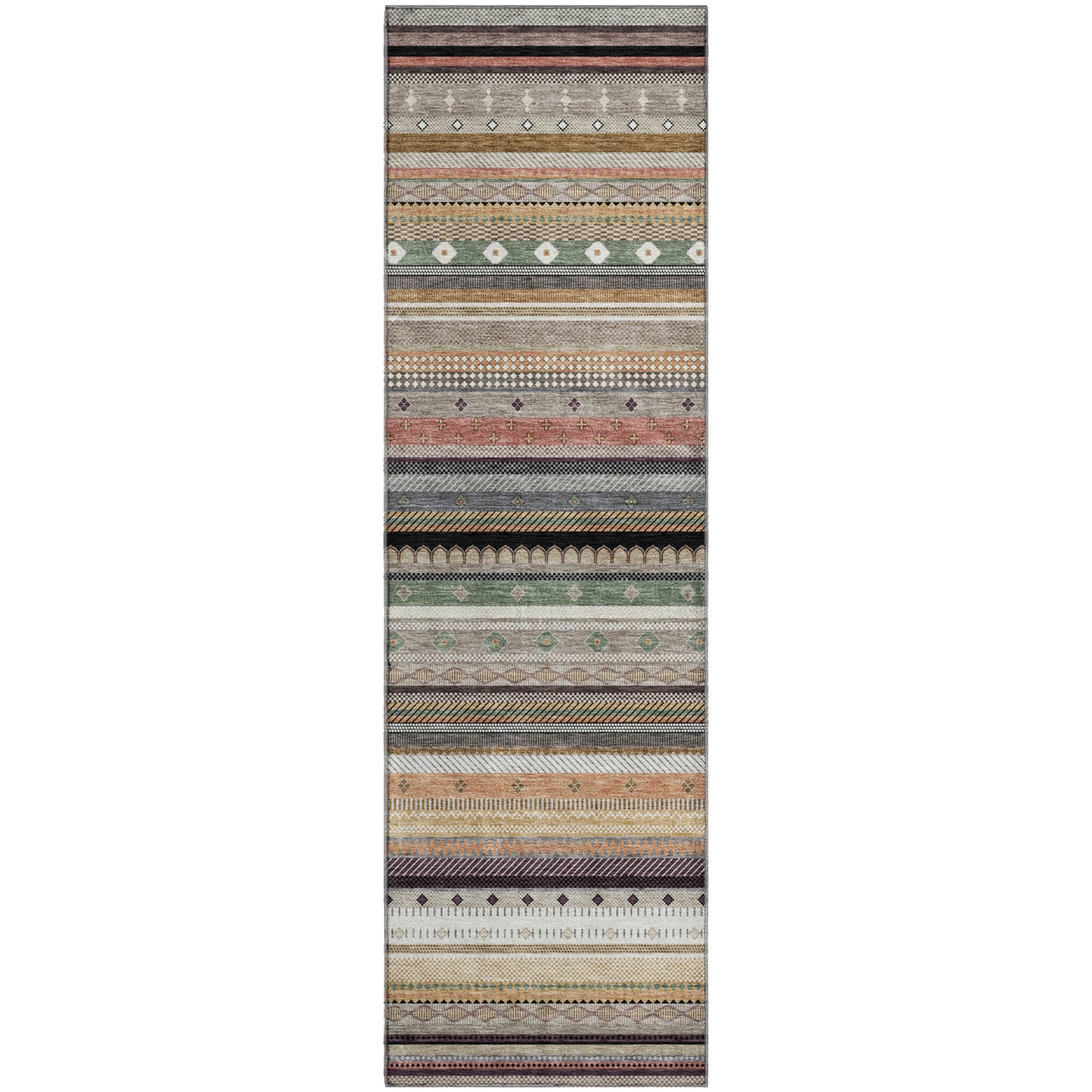Lisbon Machine Washable Transitional Khaki Brown Rug 2'3" x 7'6" #shape_Runner