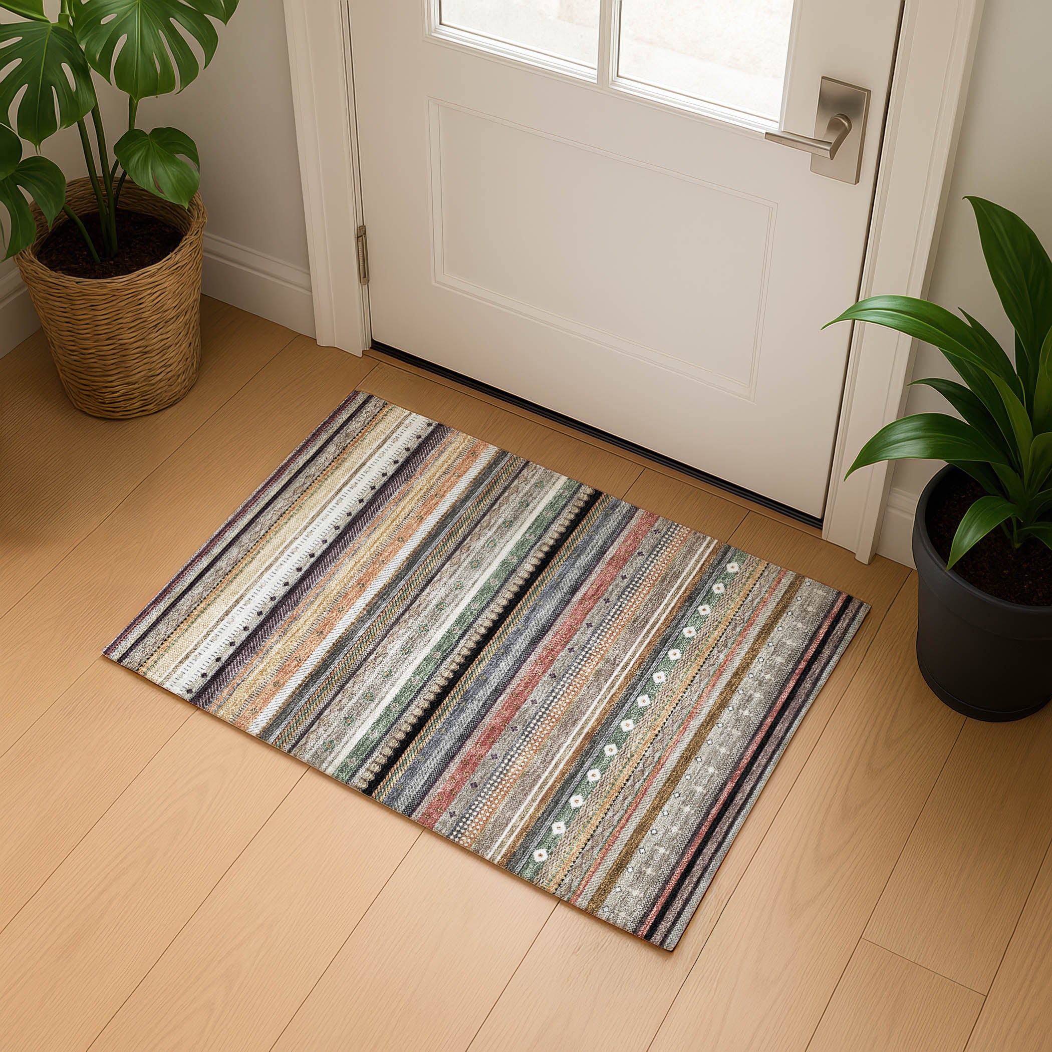 Lisbon Machine Washable Transitional Khaki Brown Rug 1'8" x 2'6" #shape_Rectangle
