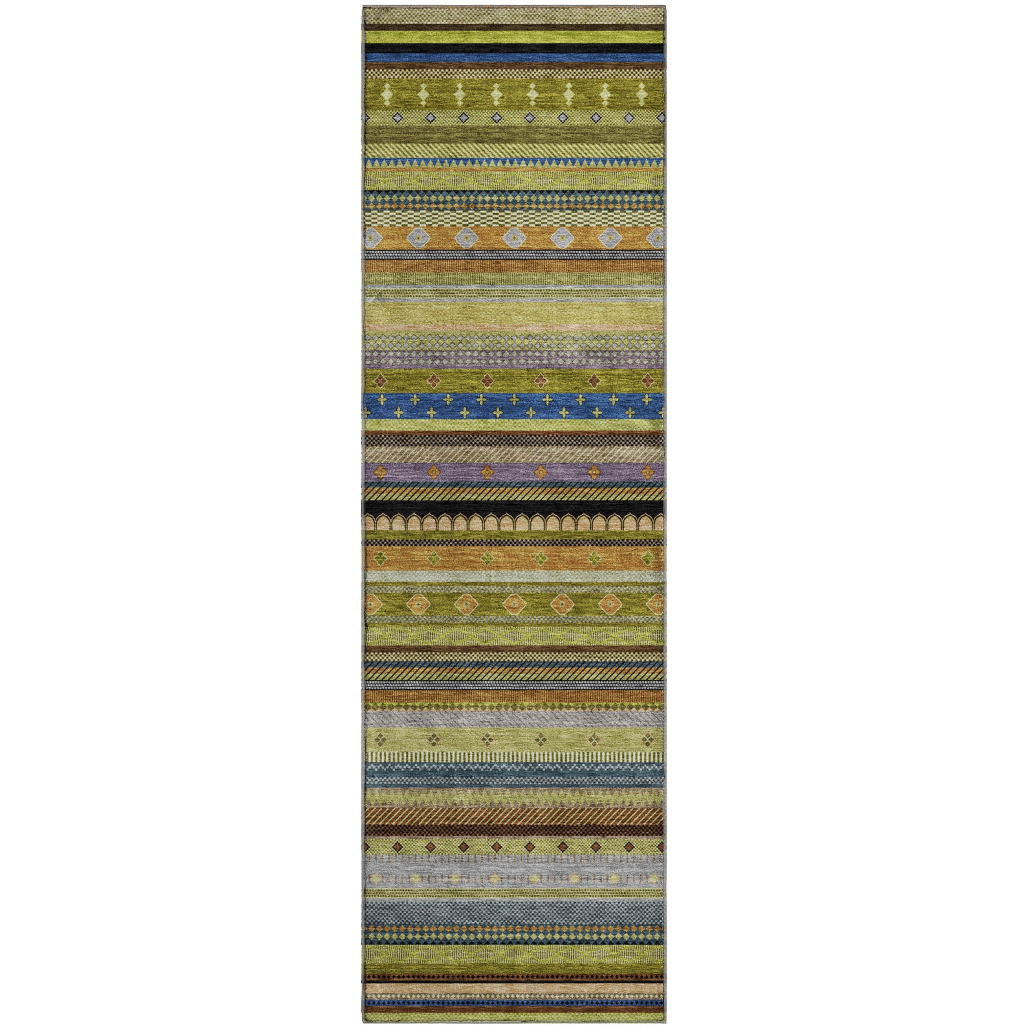 Lisbon Machine Washable Transitional Olive Green Rug 2'3" x 7'6" #shape_Runner