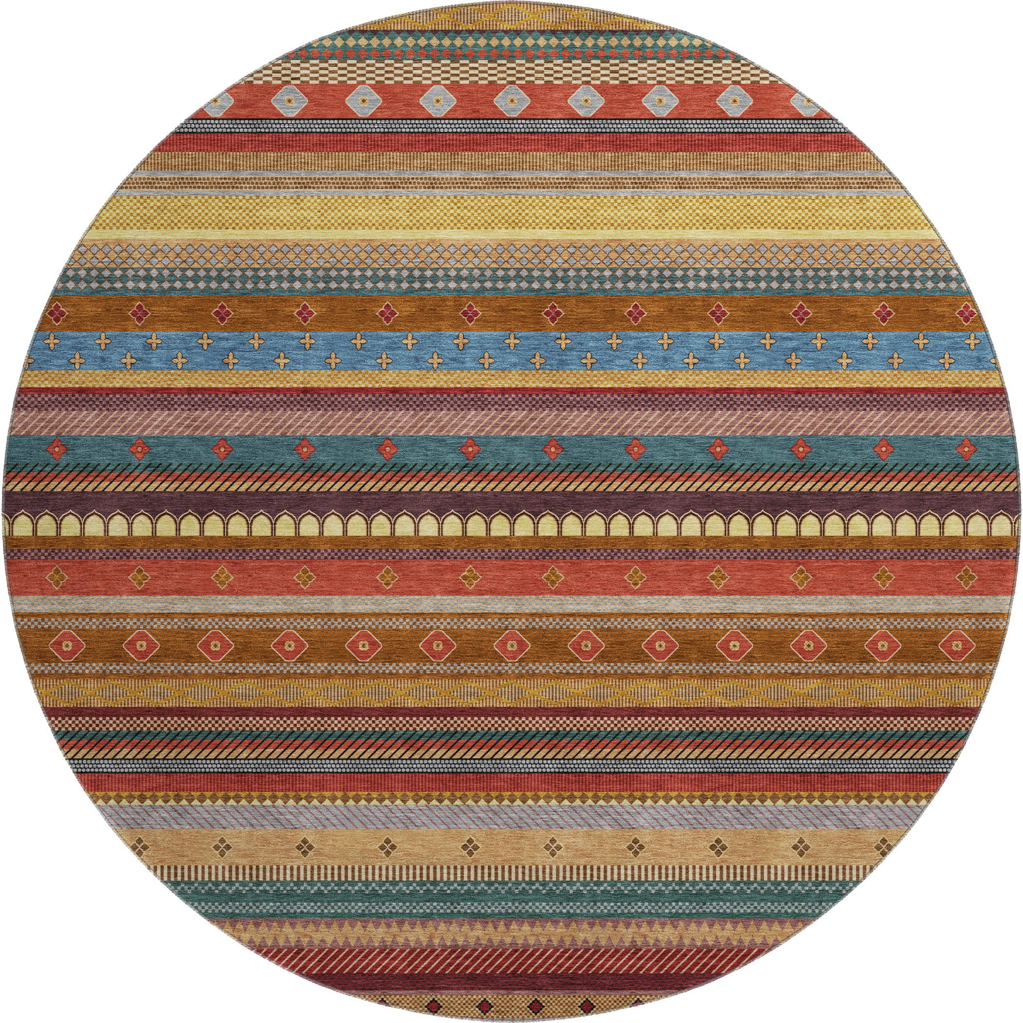 Lisbon Machine Washable Transitional Paprika Orange Rug 8' x 8' #shape_Round
